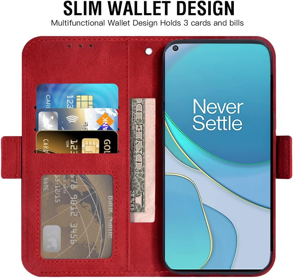 Compatible with Oneplus 8T Oneplus8T plus 9R 5G Wallet Case and Tempered Glass Screen Protector Flip Cover Card Holder Phone Cases for One Plus8T5G on 1 plus 8Tplus 1Plus 8T+ One+ 1+ 1+8T Pro G5 Red  Asuwish   