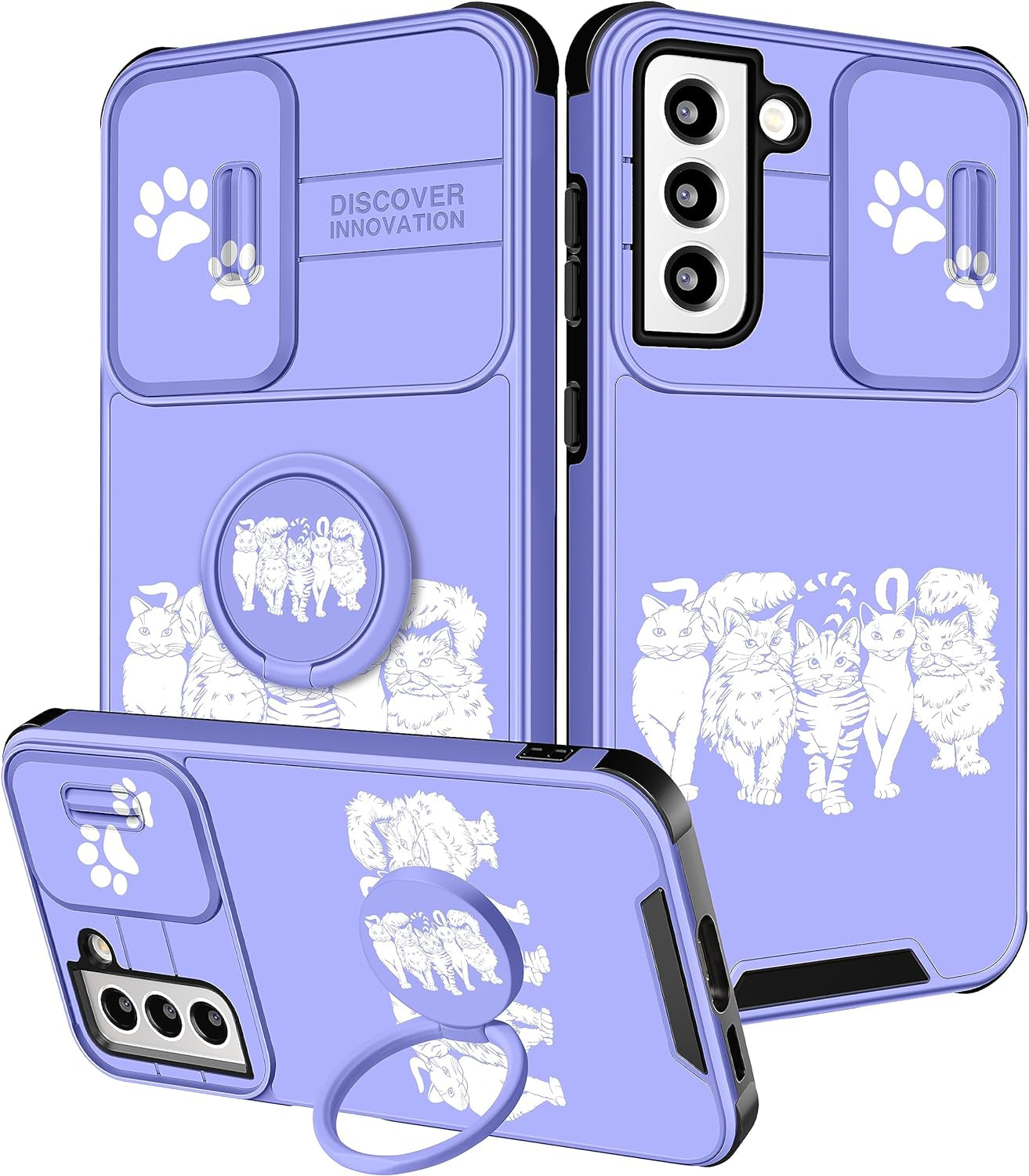 Funermei (2In1 for Samsung Galaxy S22 plus Case for Women Butterfly Cute Girls Cover Girly Pretty Kawaii Black Butterfly Design with Camera Cover and Ring Stand Funda for Galaxy S22 plus Phone Case  Funermei 4-For S22 Plus-Cats  