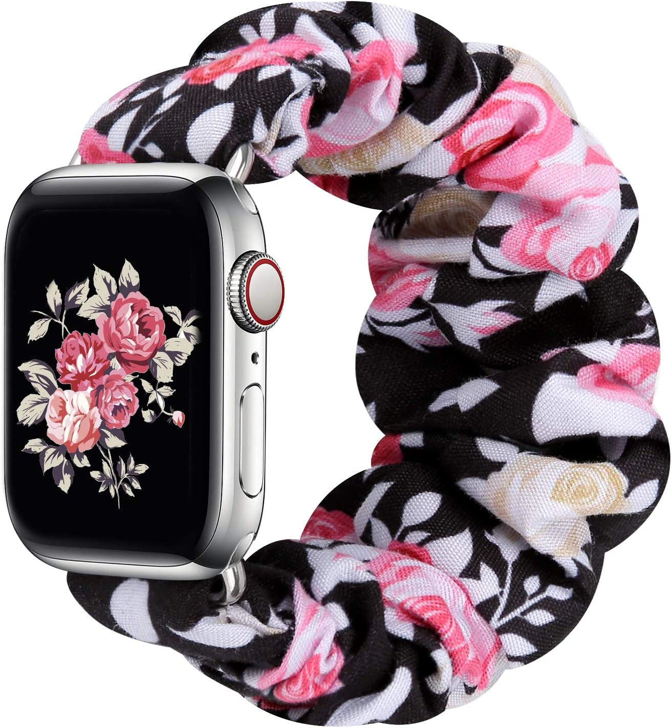 Greatfine Compatible for Apple Watch Band Scrunchie 38Mm 40Mm 41Mm 42Mm 44Mm 45Mm,Soft Elastic Scrunchie Watch Bands,With Iwatch Series 8 7 6 SE 5 4 3 2 1 Ultra,Replacement Wristband for Women(S/M)  HSELE I-Pink Rose 42mm/44mm/45mm-S/M 