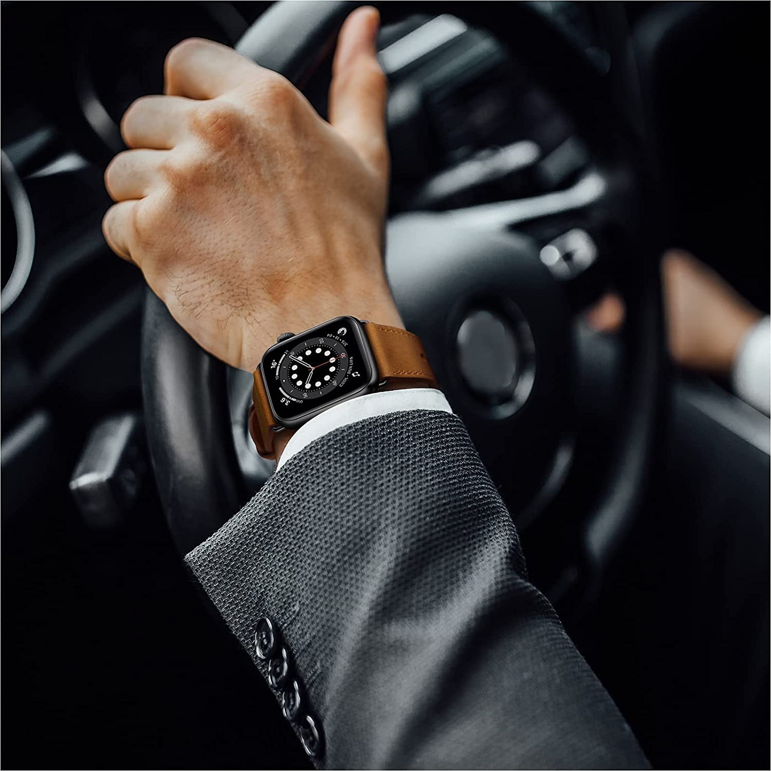 OUHENG Compatible with Apple Watch Band 49Mm 45Mm 44Mm 42Mm 41Mm 40Mm 38Mm, Genuine Leather Bands Strap for Iwatch Ultra SE SE2 Series 8 7 6 5 4 3 2 1 (Retro Brown/Black, 49Mm 45Mm 44Mm 42Mm)  OUHENG   