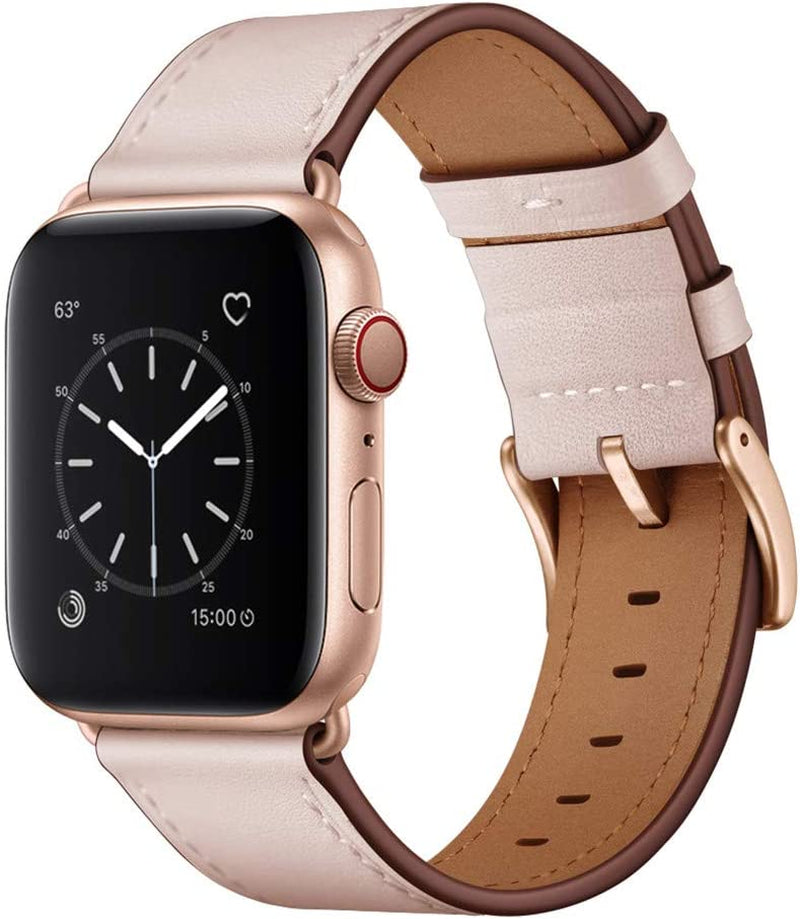 OUHENG Compatible with Apple Watch 49Mm 45Mm 44Mm 42Mm, Genuine Leather Band Replacement Strap Compatible with Apple Watch Ultra Series 8/7/6/5/4/3/2/1/SE2/SE, Black Band with Black Adapter  OUHENG Pink Sand/Rose Gold 49mm/45mm/44mm/42mm 
