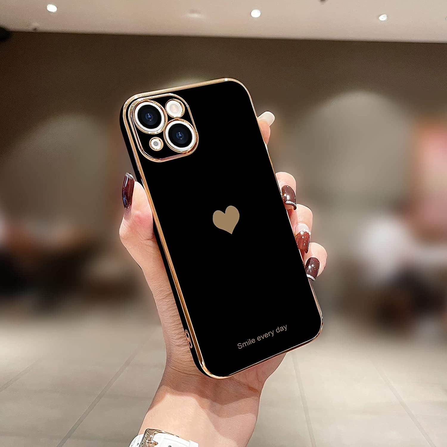 Teageo for Iphone 14 Case for Women Girl Cute Love Heart Luxury Electroplate Plating Soft Bling Back Cover Raised Full Camera Protection Bumper Silicone Shockproof Phone Case for Iphone 14, Black  janzee   