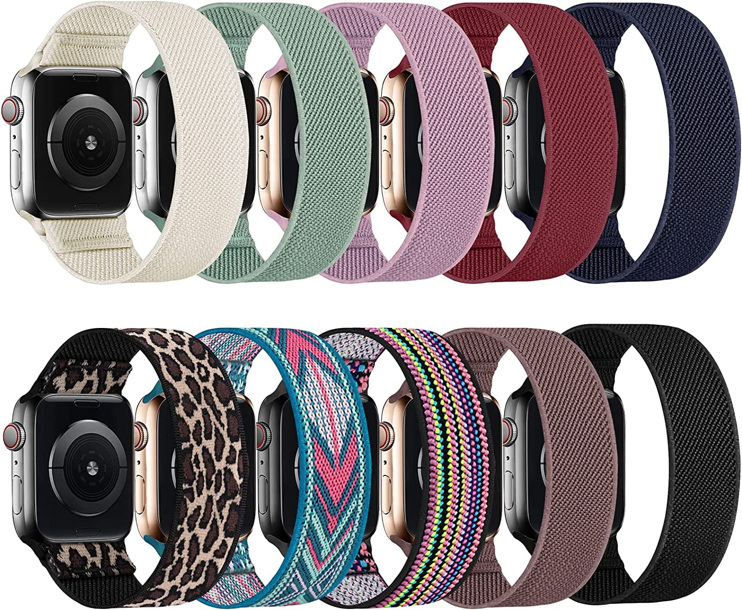 HILIMINY 10 Pack Stretchy Solo Loop Bands Compatible with Apple Watch 38Mm 40Mm 41Mm 42Mm 44Mm 45Mm 49Mm Men Women, Braided Elastic Nylon Sport No Buckles Straps for Iwatch Ultra SE Series 8 7 6 5 4 3 2 1  HILIMNY   