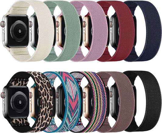 HILIMINY 10 Pack Stretchy Solo Loop Bands Compatible with Apple Watch 38Mm 40Mm 41Mm 42Mm 44Mm 45Mm 49Mm Men Women, Braided Elastic Nylon Sport No Buckles Straps for Iwatch Ultra SE Series 8 7 6 5 4 3 2 1  HILIMNY   