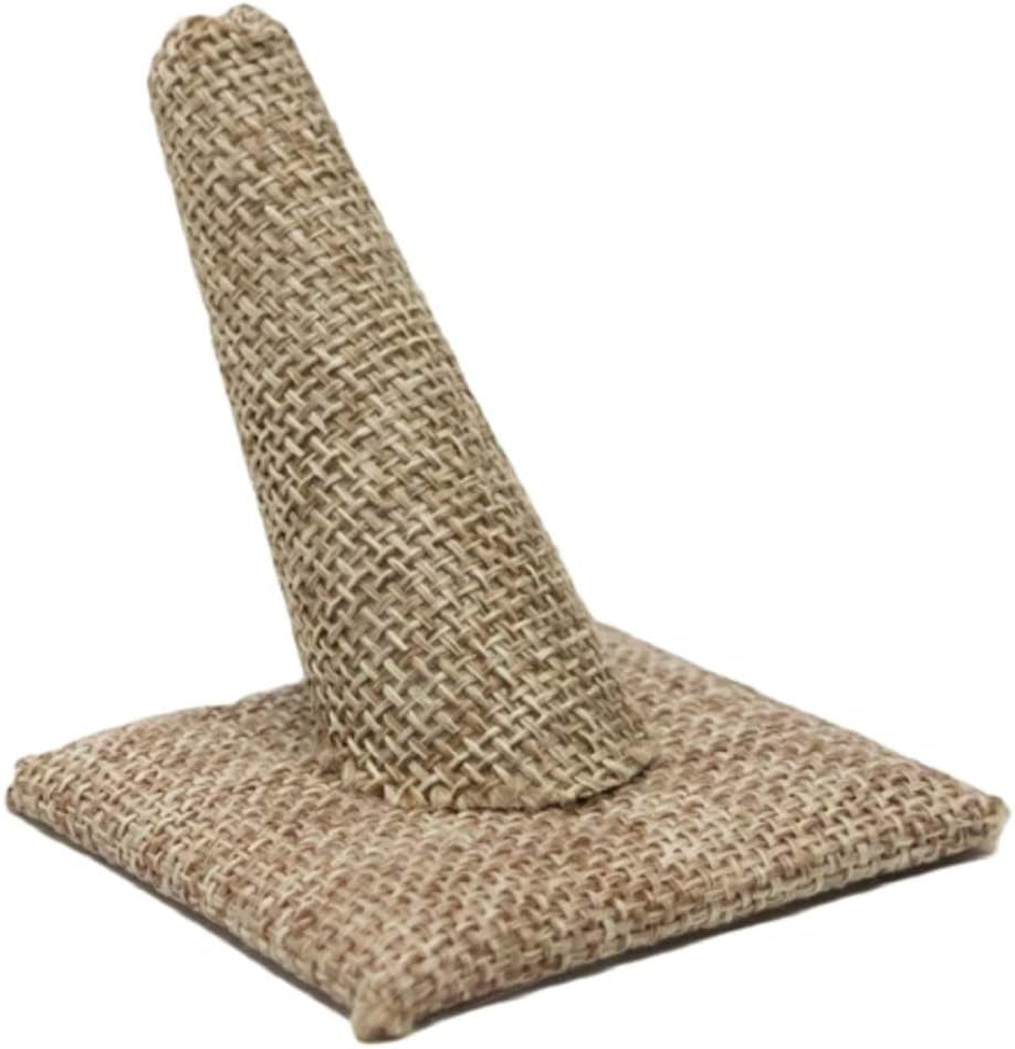 Novel Box® Single Finger Beige Linen Ring Stand Holder Jewelry Display 2X2X2 + NB Cleaning Cloth  Novel Box Burlap 1 (2X2X2") 