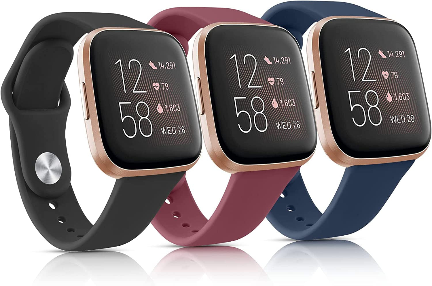 3 Pack Silicone Bands Compatible with Fitbit Versa 2 Bands for Women Men, Soft Breathable Sport Replacement Wristbands for Fitbit Versa 2 / Fitbit Versa/Versa Lite/Versa SE  Vancle Black/Navy Blue/Wine Red  