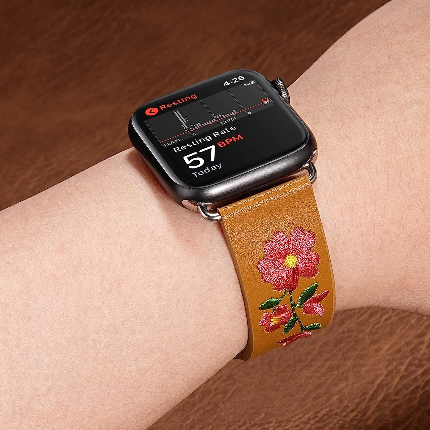 FENICHI Leather Watch Bands for Apple Watch 44Mm 38Mm 40Mm 41Mm 42Mm 45Mm 49Mm Personality Embroidery Elegant Wristbands for Iwatch Series 8 7 6 5 4 3 2 1 Se Ultra Band Women Girl Lady  FENICHI   