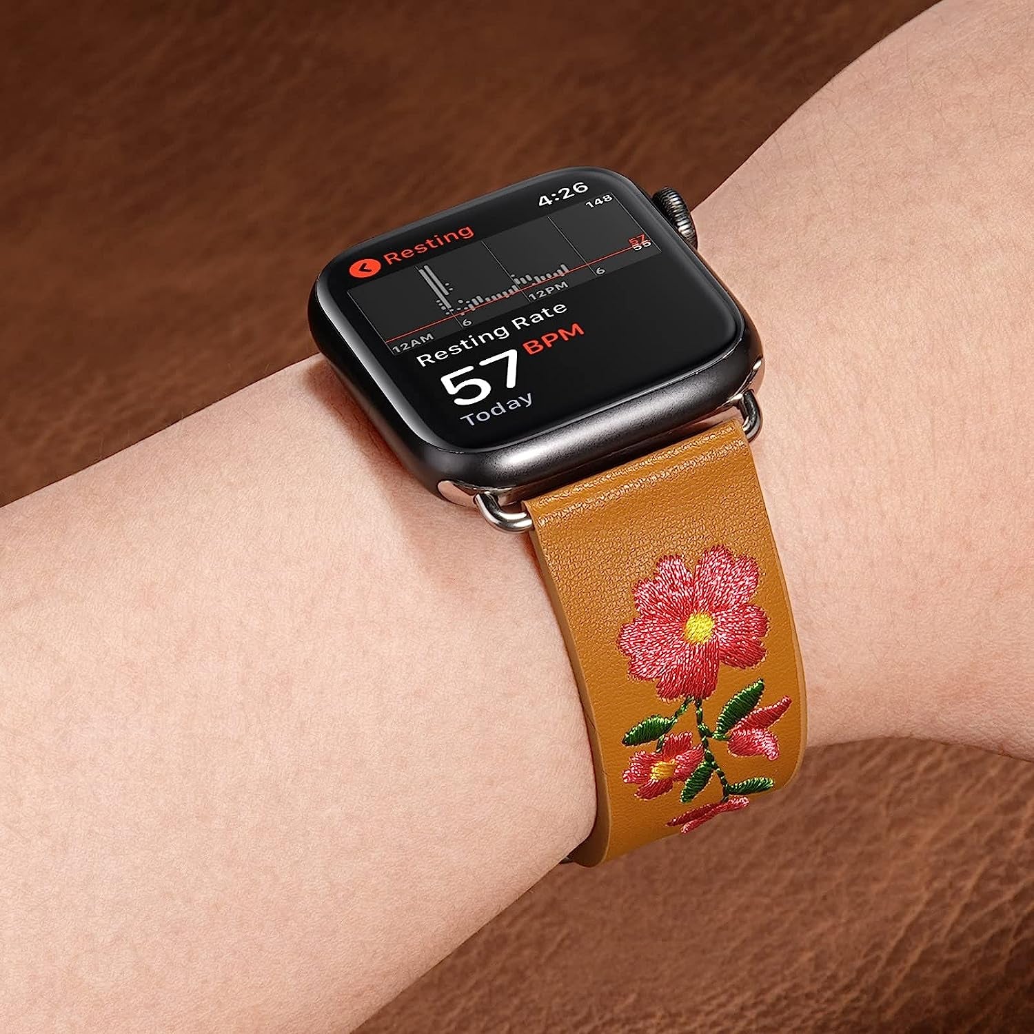 FENICHI Leather Watch Bands for Apple Watch 44Mm 38Mm 40Mm 41Mm 42Mm 45Mm 49Mm Personality Embroidery Elegant Wristbands for Iwatch Series 8 7 6 5 4 3 2 1 Se Ultra Band Women Girl Lady  FENICHI   