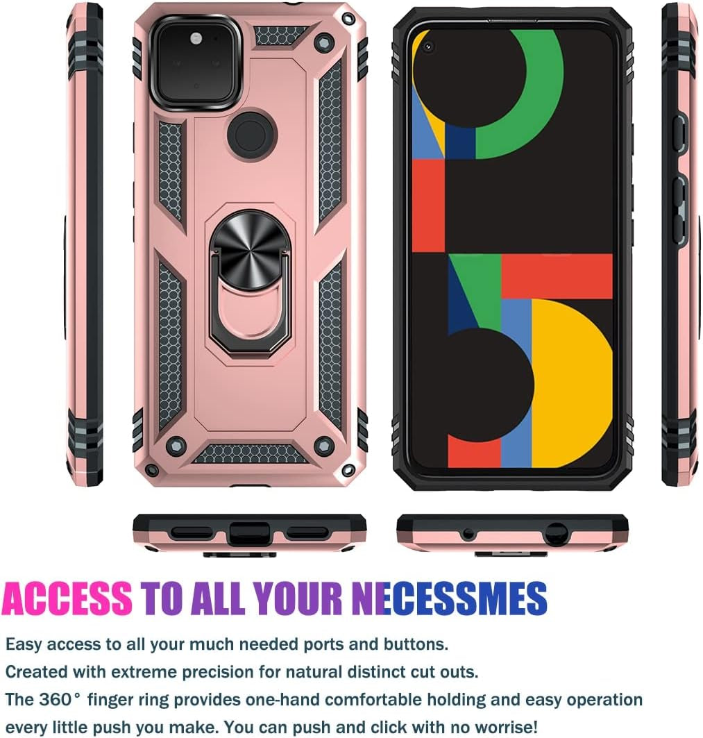 Zoeirc for Pixel 4A 5G Case, Pixel 5XL G025I Case with Tempered Glass Screen Protector, [Military Grade] Magnetic Car Ring Holder Mount Protective Phone Cover Case for Google Pixel 4A 5G (Rose Gold)  Zoeirc   