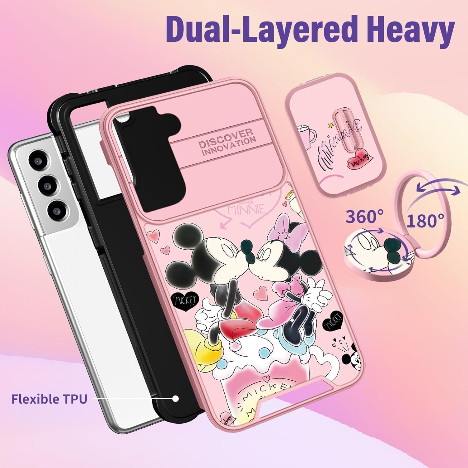Oqpa for Samsung Galaxy S22 plus Phone Case Cute Cartoon Galaxy S22 plus Case with Camera Cover+Ring Holder for Women Girly Girls Boys Kids Kawaii Funny Case for Samsung S22 Plus, Minn Micki  meitong2020   
