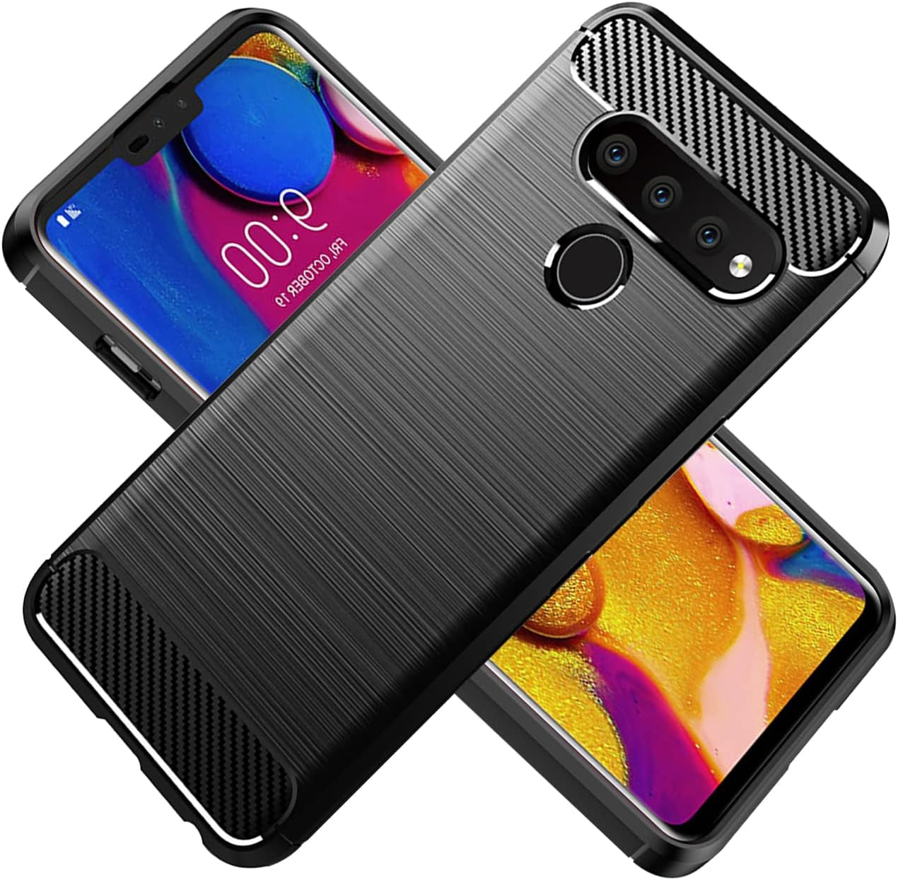 KOARWVC Phone Case for LG V40 Thinq Case, LG V40 V405 LM-V405 LM-V409N Case Carbon Fiber Shockproof Rugged Shield Anti-Scratch Soft TPU Back Cover Cases for LG V40 Thinq/Lg V40 (Black)  KOARWVC   