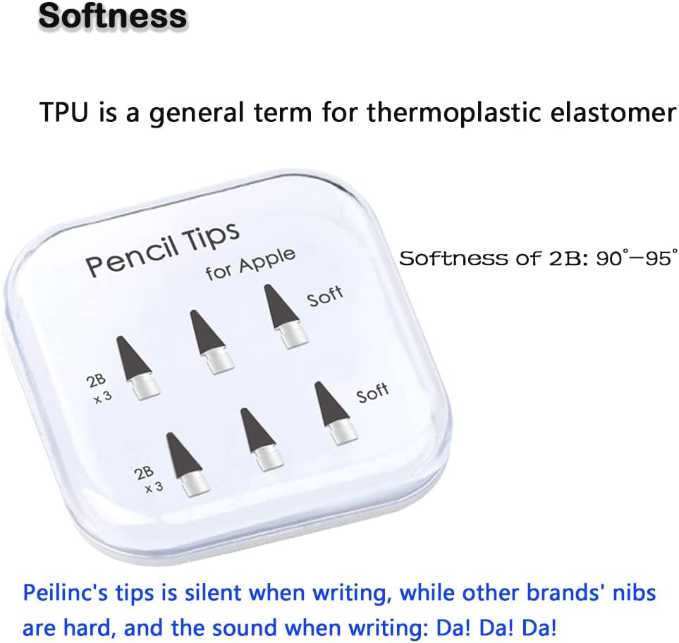 Peilinc 2B Double Soft Pencil Tips - for Apple Pencil 1St Gen & 2Nd Generation Ipad Pen Nibs & Crayon Pencil Tip (Black)  Peilinc   