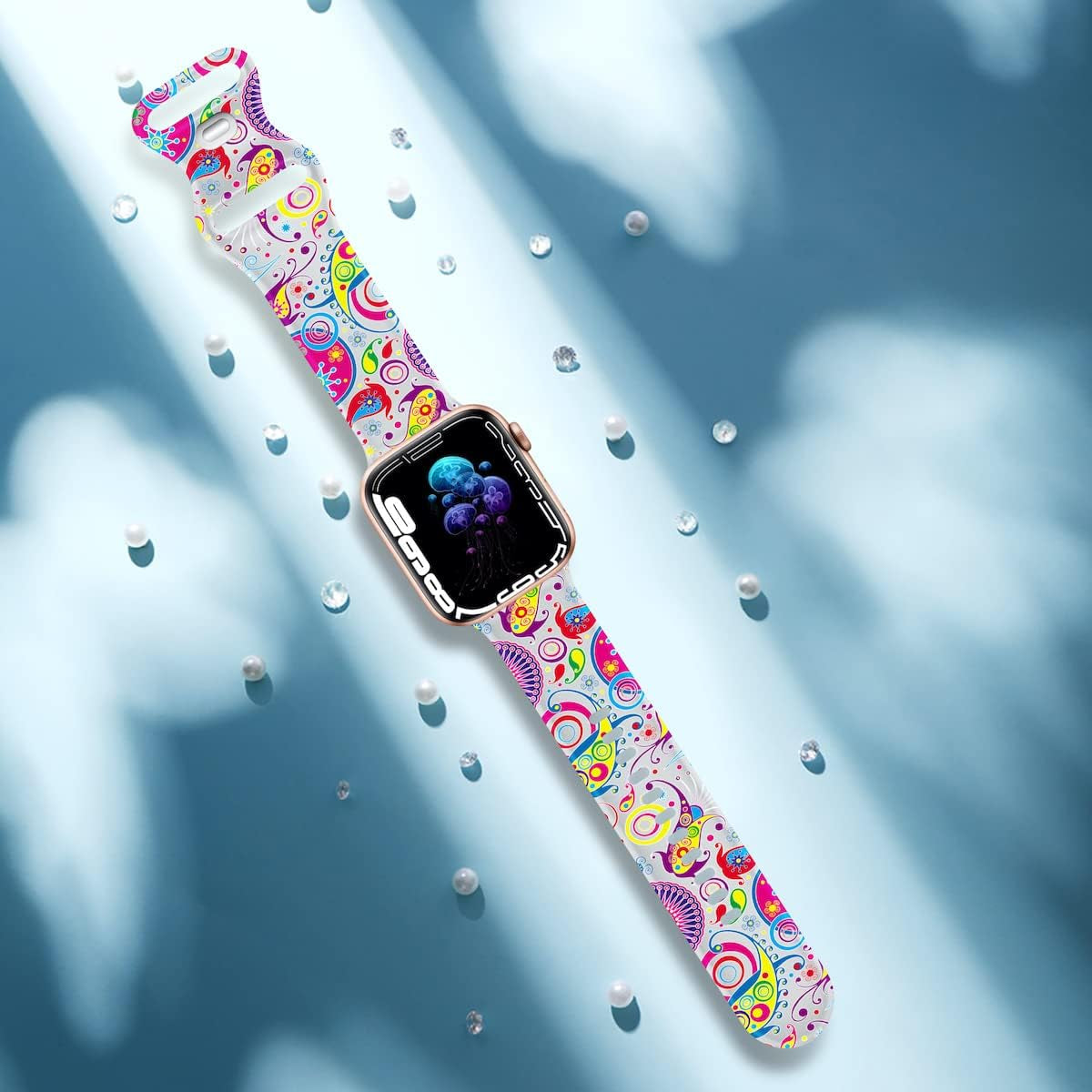 Creategreat Transparent Bands Compatible with Apple Watch Bands 41Mm 40Mm 38Mm 45Mm 44Mm 42Mm for Women Men, Clear Silicone Printed Fadeless Pattern Replacement Strap for Iwatch SE & Series 8,7,6,5,4,3,2,1  CreateGreat   