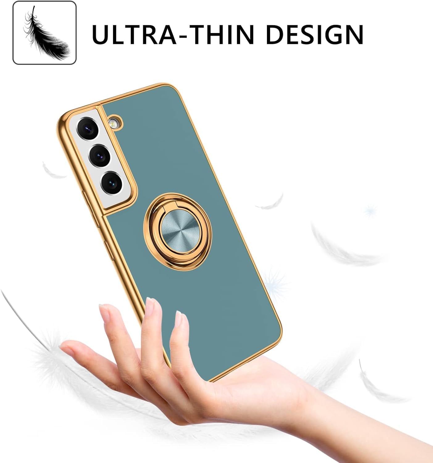 DUEDUE for Samsung Galaxy S21 plus Case with Ring Holder Kickstand 360 Degree Rotation Magnetic Car Finger Soft TPU Slim Cover Shockproof Protective Phone Case for Samsung S21 plus 6.7", Gray Green  DUEDUE   