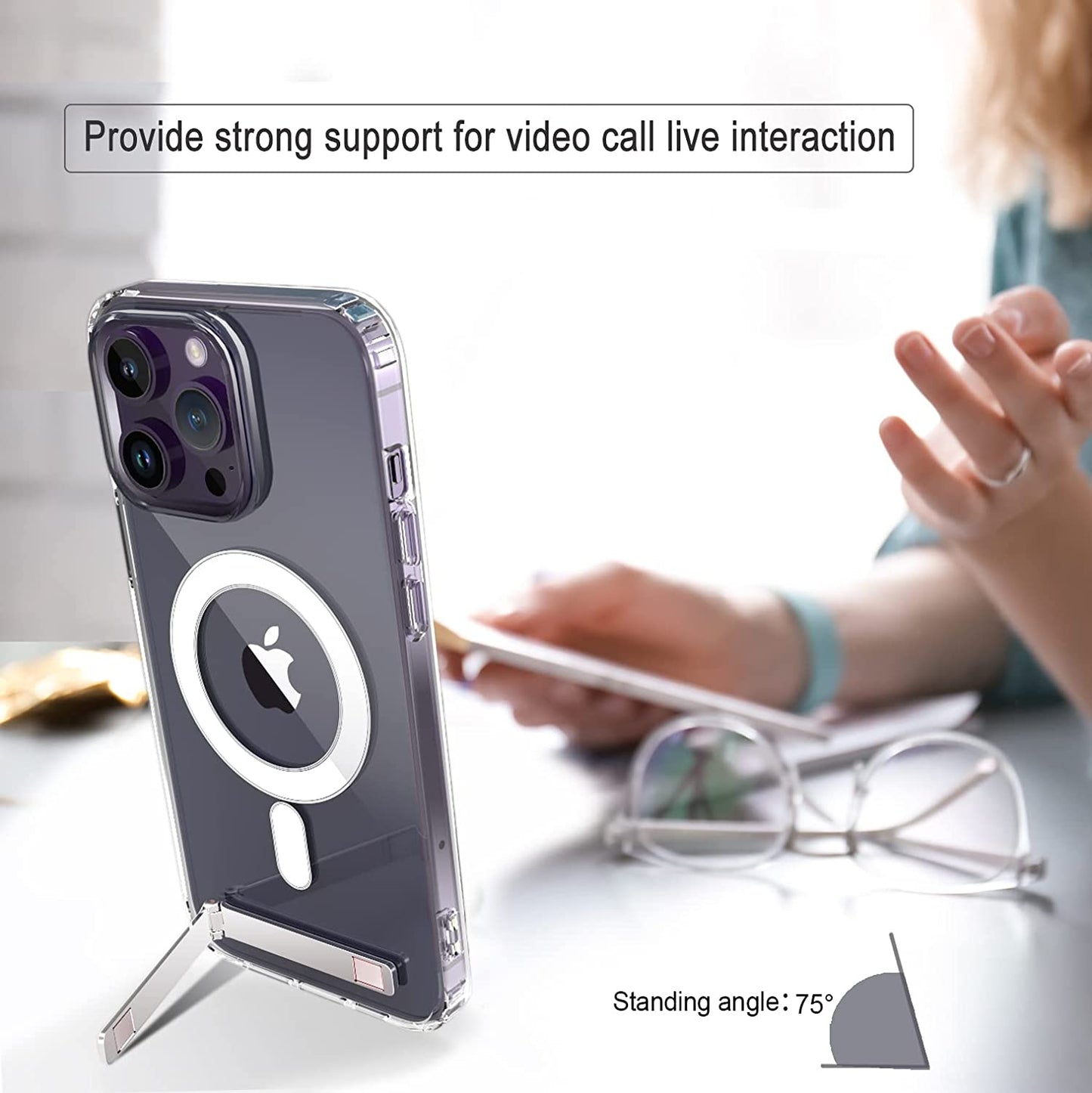 Chitri Compatible for Iphone 14 Pro Max Case Clear,[Compatible with Magsafe Wallet] [Three-Way Stand Magnetic Case] Compatible with Magsafe Charger Hard PC Back Slim Shockproof Protective Case  chitri   