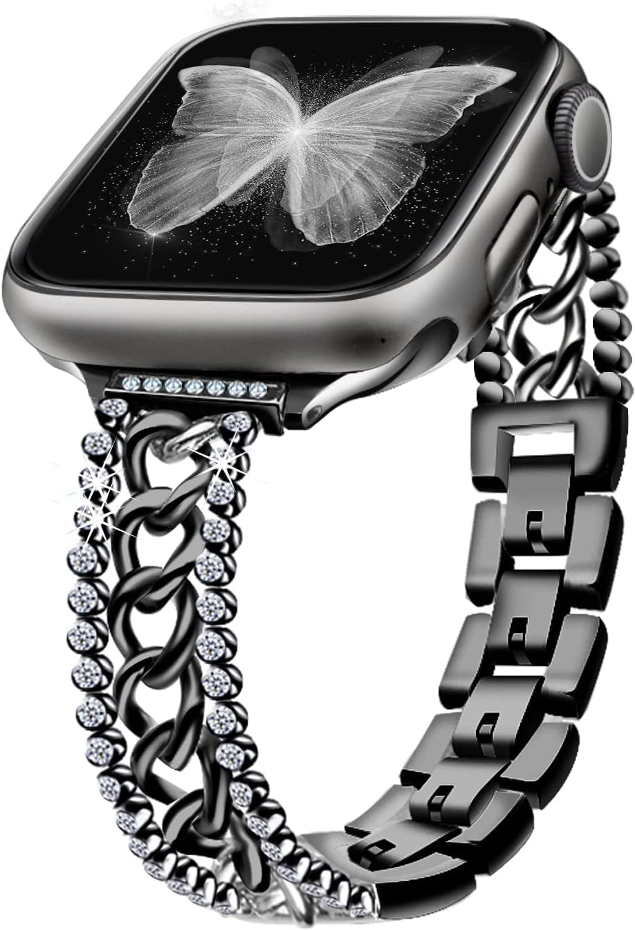 Beu1St Bling Chain Compatible with Apple Watch Band 42Mm 44 Mm 45Mm 49Mm, Women Dressy Glitter Diamond Rhinestone Stainless Steel Metal Bracelet Strap for Iwatch Series 8/7/6/5/4/3/2/1/SE Black  beu1st   