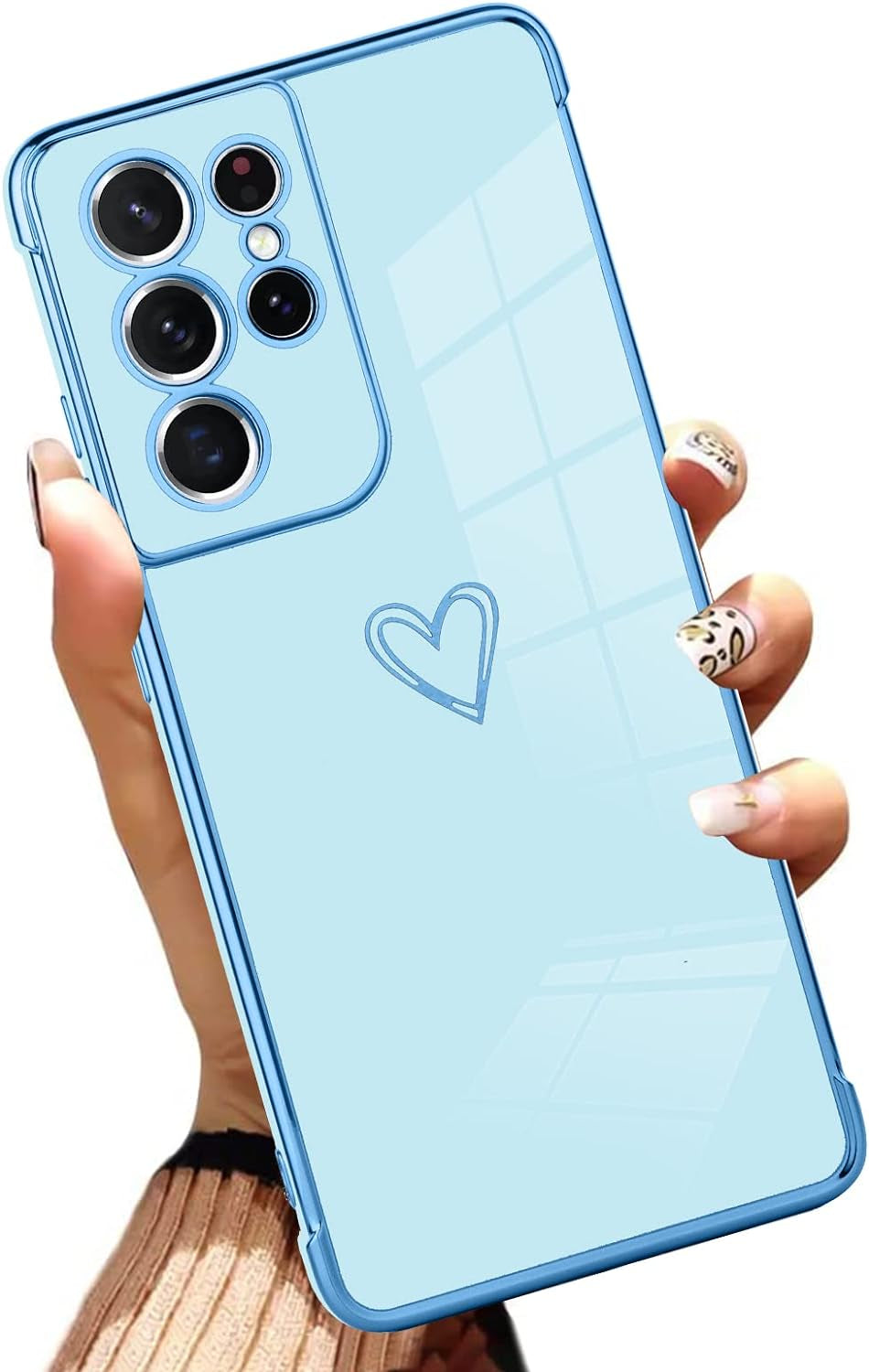 AIGOMARA Compatible Samsung Galaxy S21 Ultra Case with Strap Kickstand Butterflies Shockproof Protection Soft TPU and Hard PC Anti-Scratch Cover for S21 Ultra  AIGOMARA Plating-Blue  