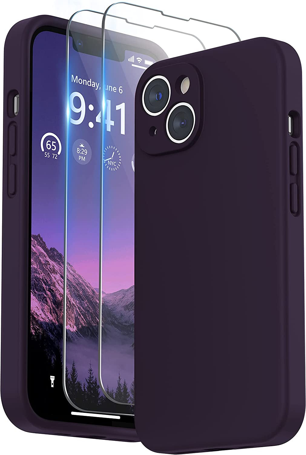 SURPHY Compatible with Iphone 14 Case with Screen Protector (Camera Protection + Soft Microfiber Lining) Liquid Silicone Phone Case 6.1 Inch 2022, Blue Jay  SURPHY Elderberry  