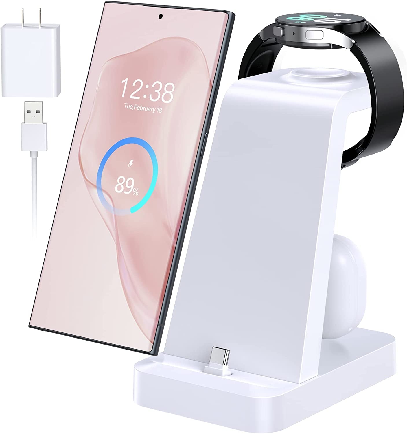 Charging Station for Samsung: 3 in 1 Fast Charger Station for Samsung S23 Ultra S22 S21 Note20 10 Z Flip Z Fold - Wireless Watch Charger for Galaxy Watch 5 Pro 4 3, Galaxy Buds Charging Dock Stand  SHENZHEN GTL TECHNOLOGY CO .,LTD White  
