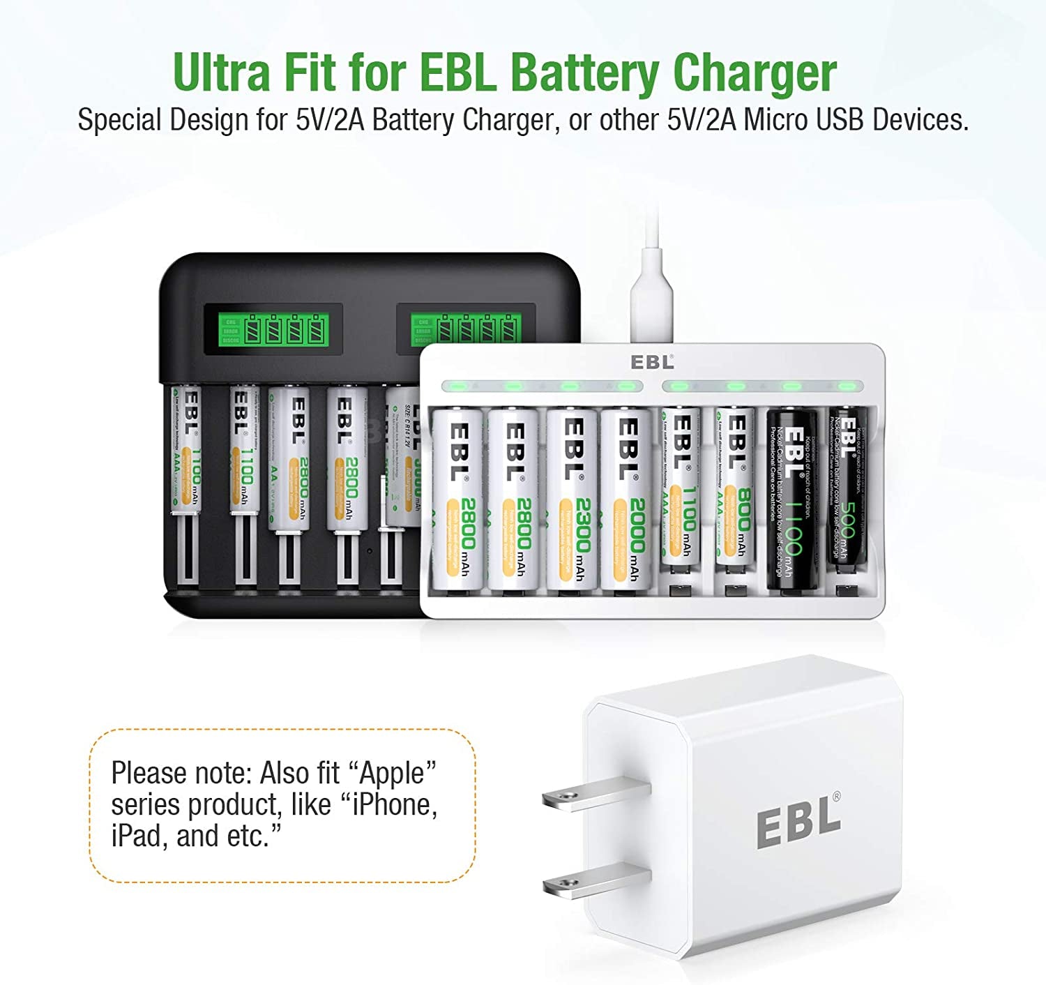 EBL USB Wall Charger, 5V 2.1A Charger Adapter(Model: M5129) for EBL Charger Power Supply (Model: C9008 C9010N 6828 FY-408 FY-409 6201) and Iphone, Galaxy, HTC, LG, Table, Motorola and More  EBL   