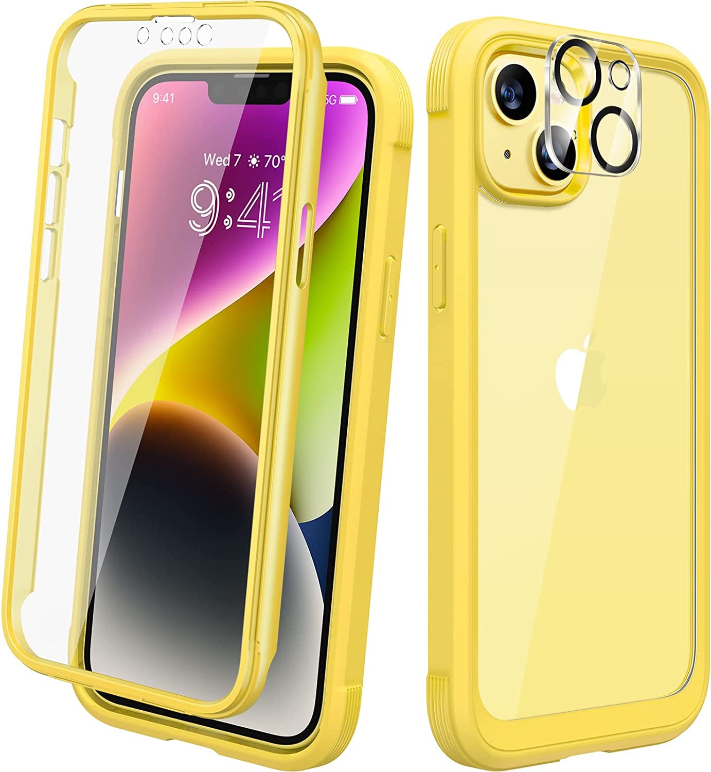 Diaclara Designed for Iphone 14 Case, Full Body Rugged Case with Built-In Touch Sensitive Anti-Scratch Screen Protector, with Camera Lens Protector for Iphone 14 6.1" (Clear)  Diaclara Lemon Yellow  