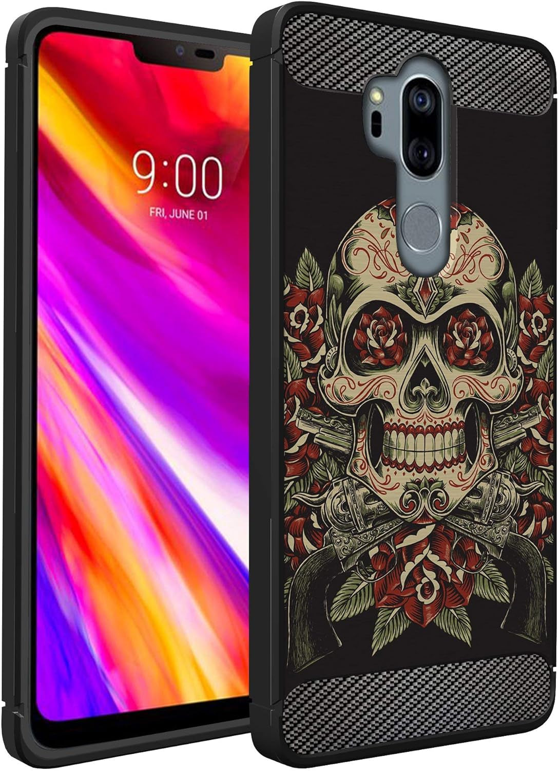 Casesondeck Case Compatible with [LG G7 / LG G7 Thinq] Pictorial Patterned TPU Design Case Flexible Slim and Elegant (Cobra Tiger)  CasesonDeck Rose Skull  