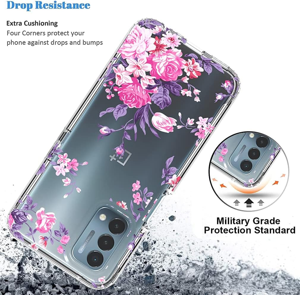 Vokuha Case for Oneplus Nord N200 5G, Oneplus N200 5G Case for Girls, Cute Floral Crystal Clear TPU Bumper Shockproof Protective Armor Cover for Oneplus Nord N200 5G (Rose Flower)  Vokuha   