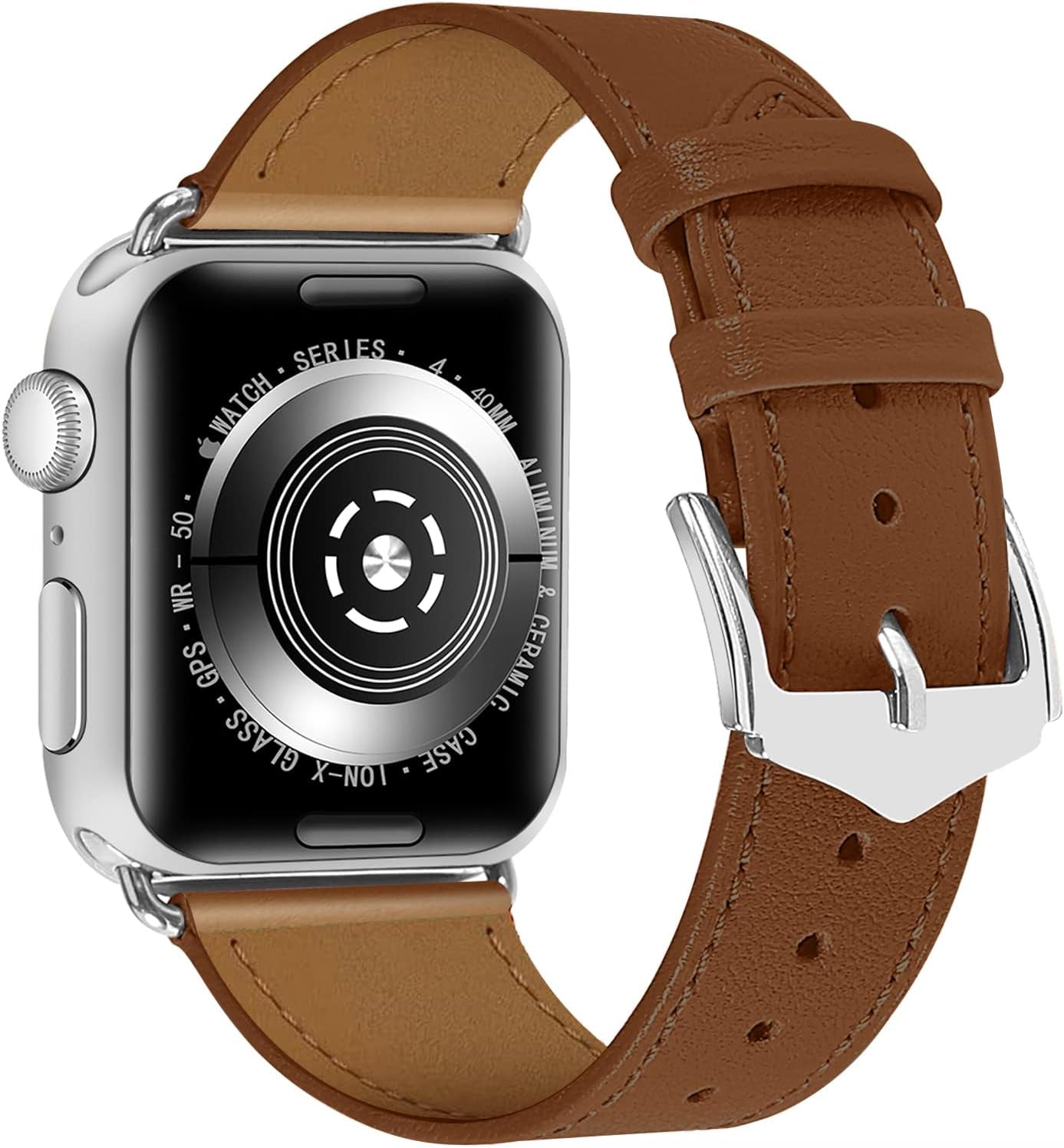 Genuine Leather Watch Bands Compatible with Apple Watch 42Mm 44Mm 45Mm for Men Women Straps Wristband for Iwatch SE & Series 7 6 5 4 3 2 1 Brown Band+Silver Adapter  N-Hocezyg   