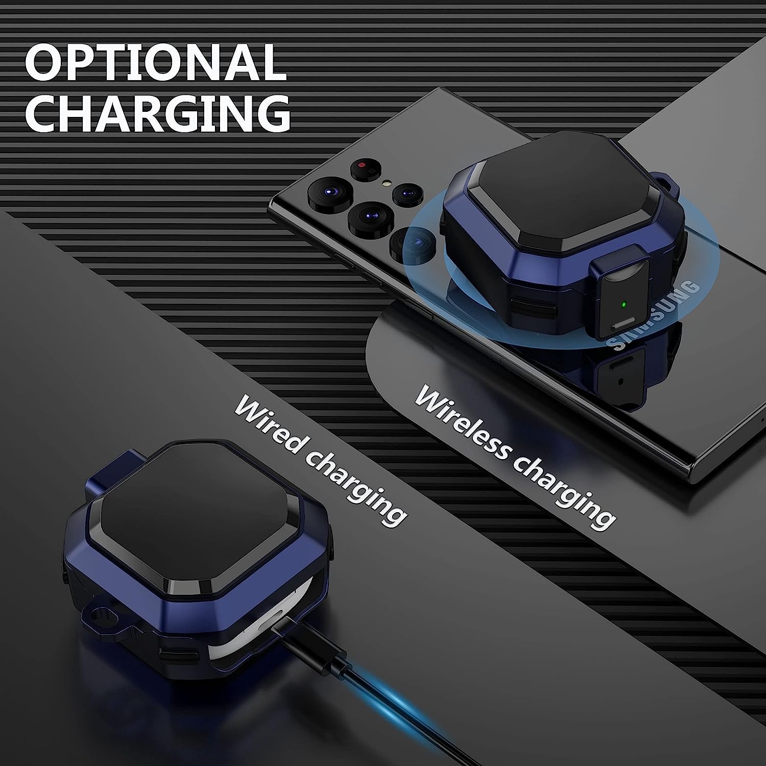 (With Secure Lock) Armor Case Cover for Samsung Galaxy Buds2 Pro Case(2022) /Galaxy Buds Pro Case(2021) /Galaxy Buds 2 Case (2021) /Galaxy Buds Live Case(2020) with Keychain/Zipper Box/Brush -Blue  Galafoki   