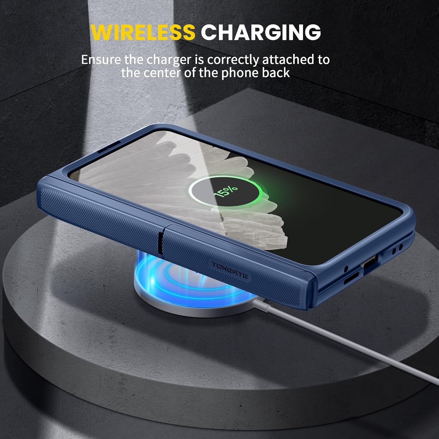 Tongate for Pixel Fold Case, [Built-In Slide Camera Cover & Screen Protector] [Hinge Protection] Military Grade Matte Phone Case with Hidden Kickstand for Google Pixel Fold 5G (2023), Blue  Tongate   