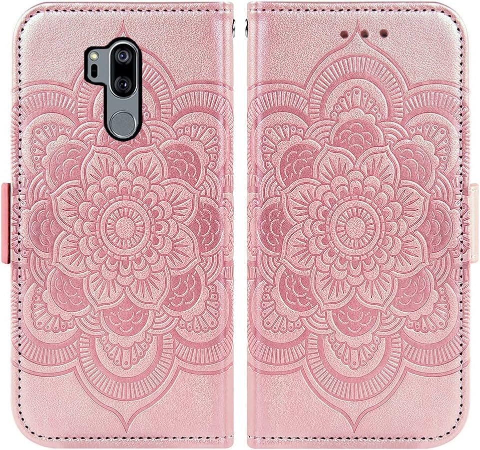 Compatible with LG G7 Thinq Wallet Case and Tempered Glass Screen Protector Flip Cover Card Holder Cell Phone Cases for LGG7 One G 7 plus LG7 Fit Lg7Thinq 7G Thin Q G7+ G7Thinq Lgg7Thinq Men Rose Gold  Asuwish   