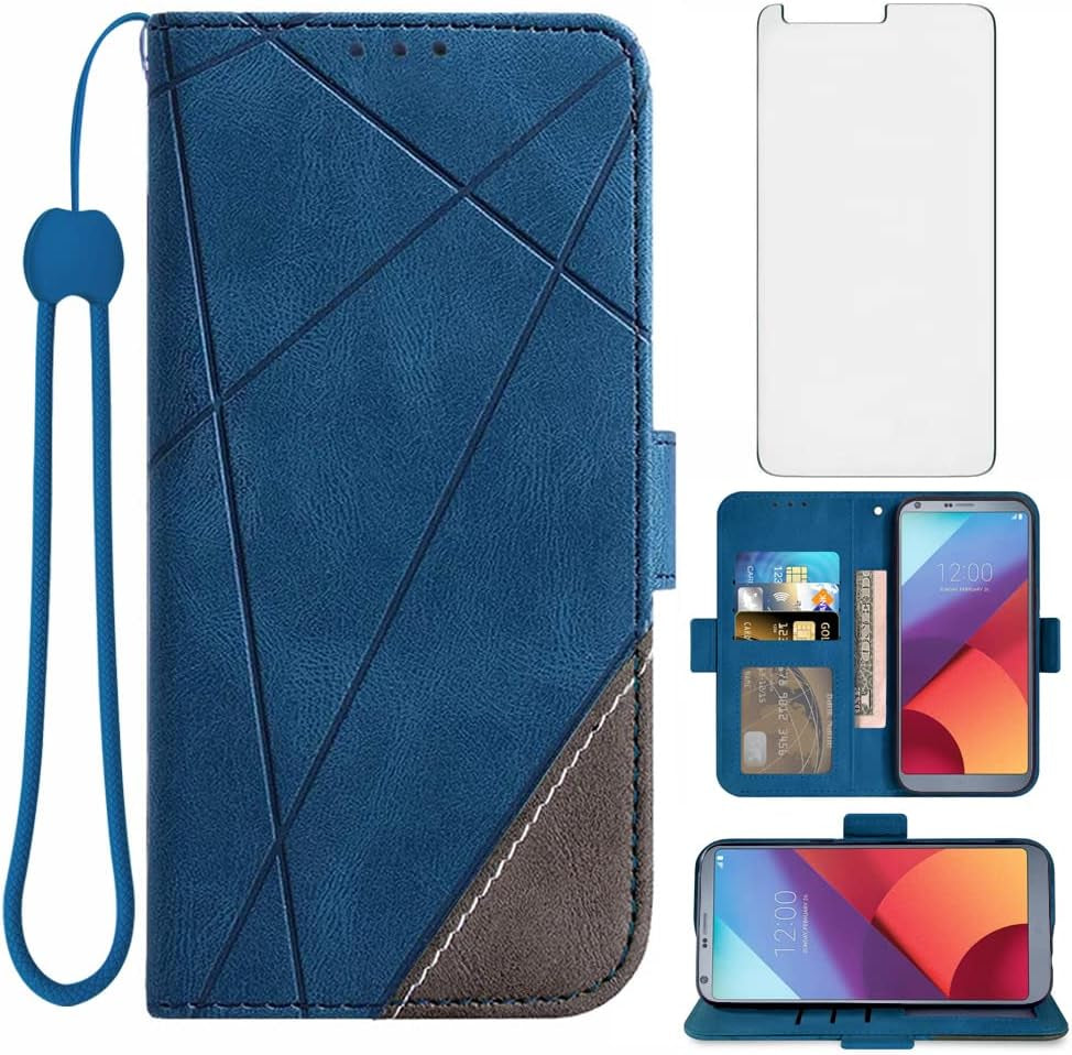 Asuwish Compatible with LG G6 Wallet Case and Tempered Glass Screen Protector Leather Flip Cover Card Holder Stand Cell Phone Cases for LGG6 Thinq LG6 Thin Q G 6 plus G6+ 6G VS988 H872 Women Men Blue  Asuwish   