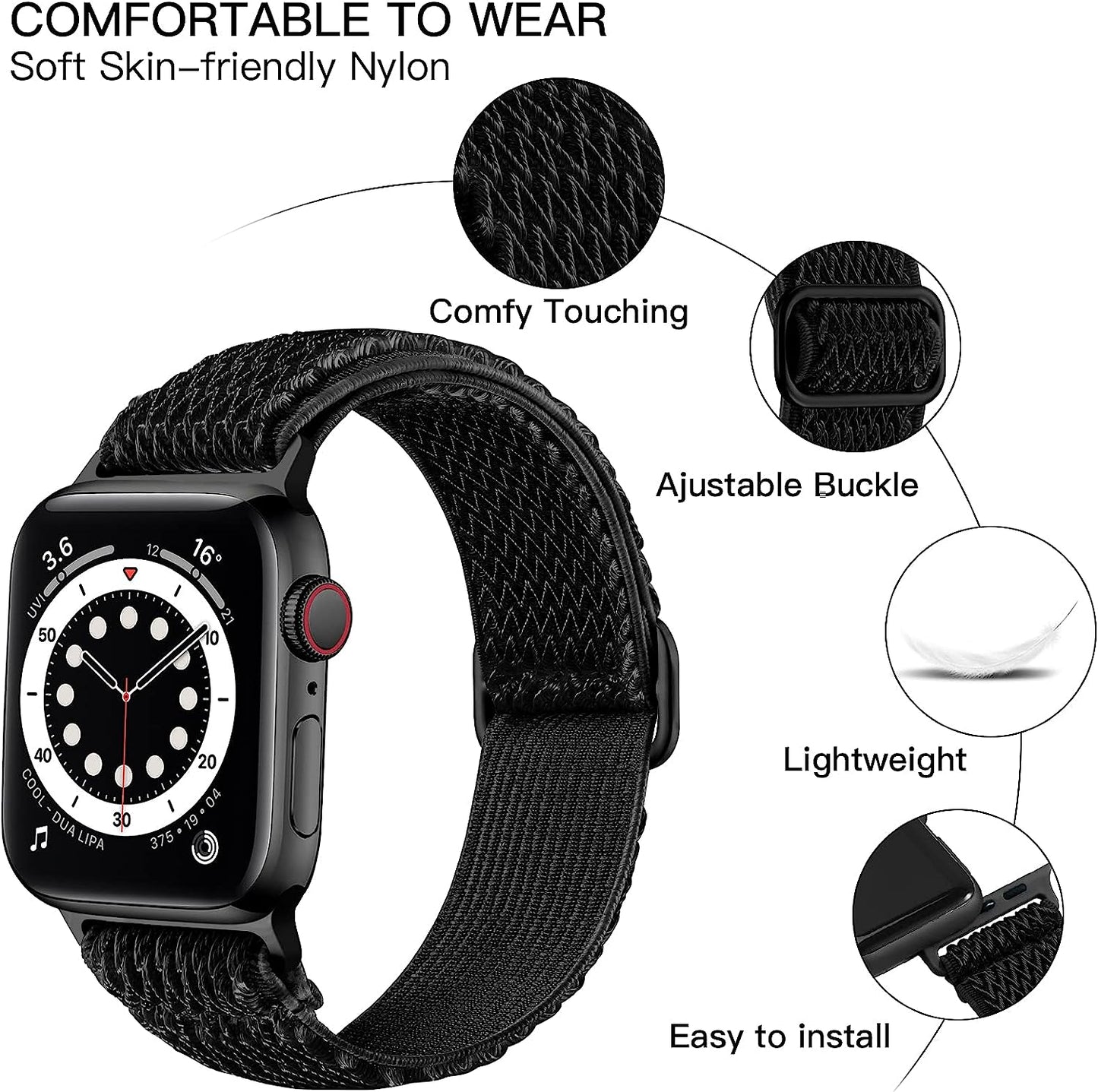 Lerobo Elastic Bands Compatible with Apple Watch Bands 44Mm 42Mm 38Mm 40Mm,Stretchy Solo Loop Soft Nylon Strap Replacement Band for Iwatch/Apple Watch SE Series 6,Series 3,Series 5 4 3 2 1 Women Men  PJStore-US   