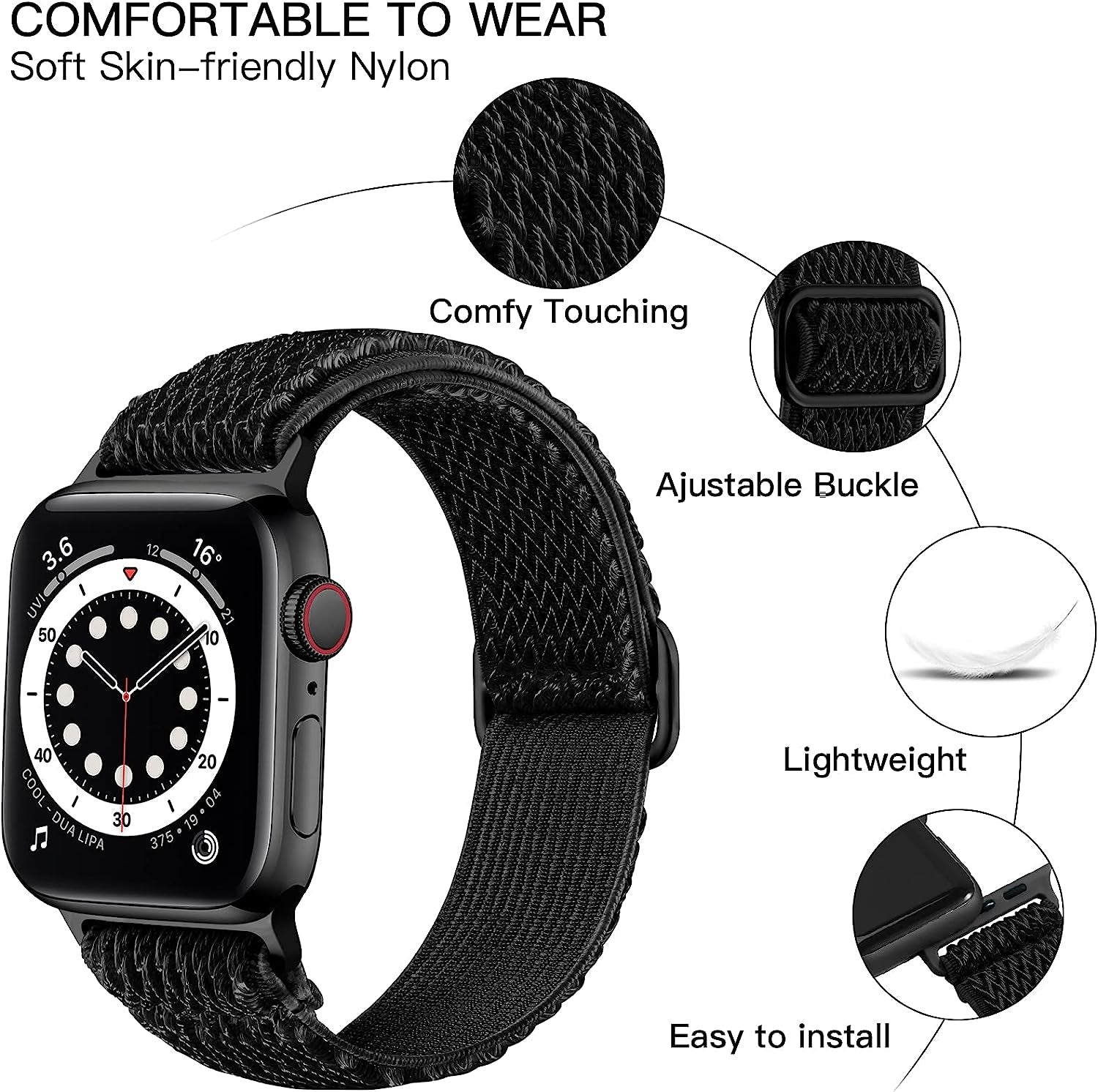 Lerobo Elastic Bands Compatible with Apple Watch Bands 44Mm 42Mm 38Mm 40Mm,Stretchy Solo Loop Soft Nylon Strap Replacement Band for Iwatch/Apple Watch SE Series 6,Series 3,Series 5 4 3 2 1 Women Men  PJStore-US   