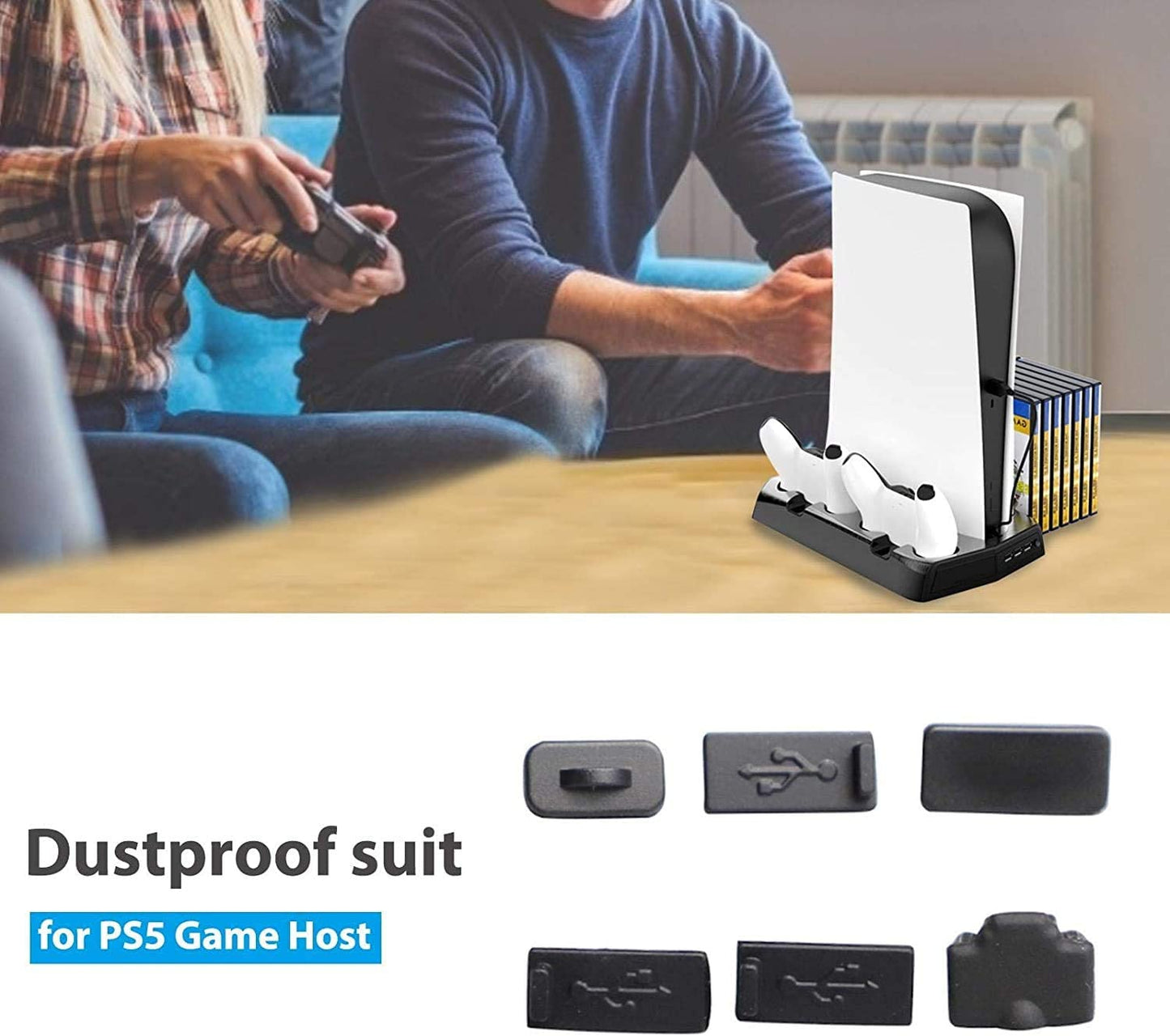 PS5 Silicone Dust Plugs Set,Usb HDMI Interface Anti-Dust Cover Dustproof Plug for Playstation 5 Console Accessories-6Pcs(Black)  TGDPLUE   