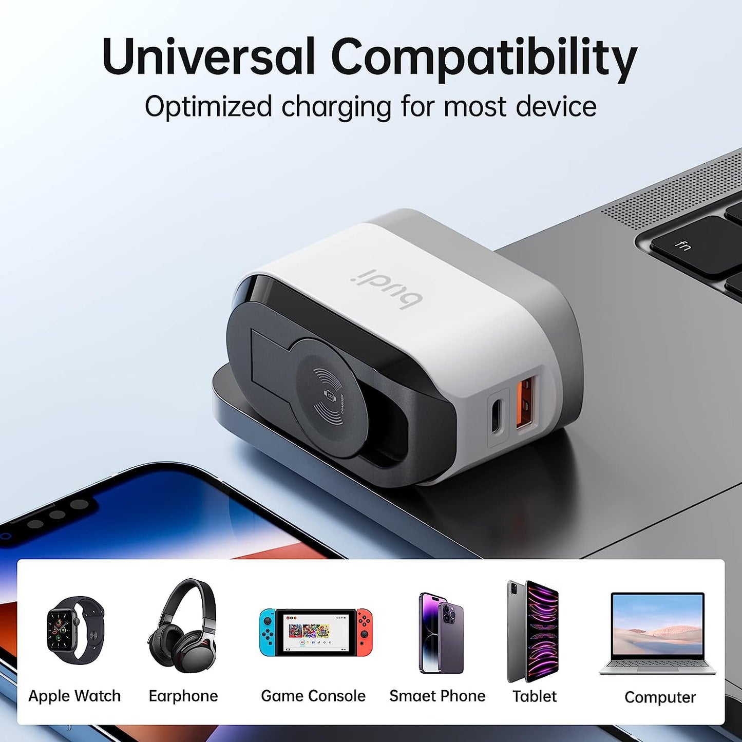 BUDI Iphone Fast Charger with Foldable Apple Watch Wireless Charging USB PD 38W Wall Charge Travel Charger for Apple Watch Block Wall Charger Iphone 13/12/Mini/12 Pro Max Phone Airpods, Apple Watch  BUDI   