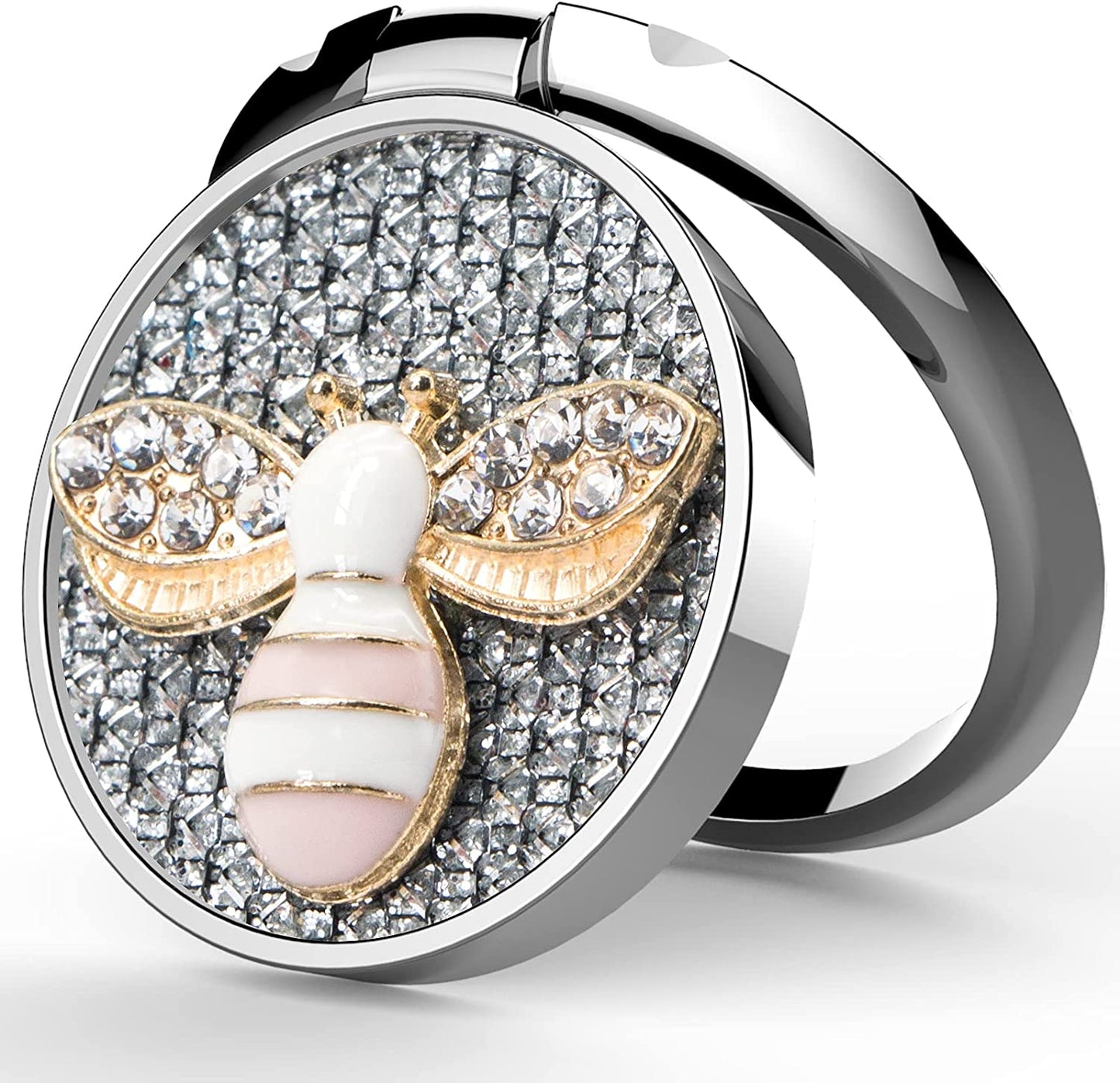 YINHEXI Phone Ring Holder Finger Kickstand, Cell Phone Ring Holder Finger Grip 360 Degree Rotation, with Crystal Stone Enamel Bee (Black)  YINHEXI Silver  