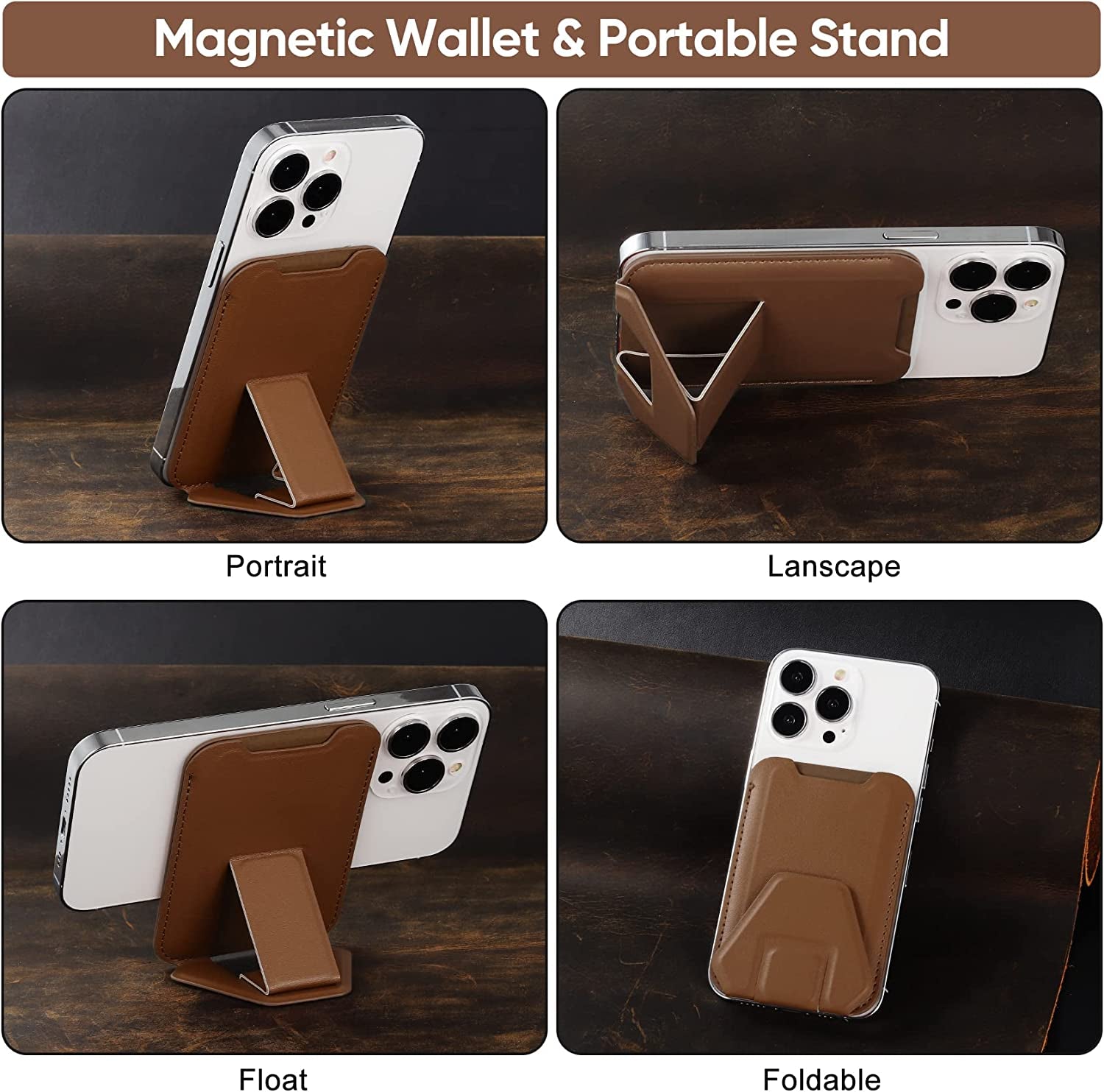 Magnetic Card Wallet Holder for Apple Magsafe, Magnetic Stand Card Holder Compatible Iphone 12 Pro|Max Iphone 13 Pro|Max Magsafe Wallet, Mag Safe Leather Wallet for Iphone 13 Iphone 12 Series, Brown  TopMade   