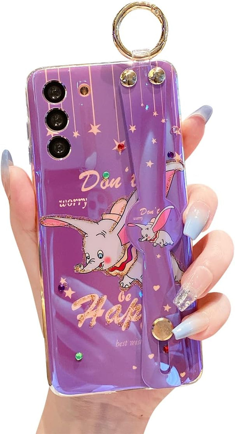 Meishangmei for Samsung Galaxy S22 plus Case 6.6" [NOT 6.1"] Sparkle Bling with Strap Stand Cute Pattern IMD Plating Silicone Shockproof Protective Glitter Cases Cover for Girls and Women - Minnie  Meishangmei Purple Dumbo  