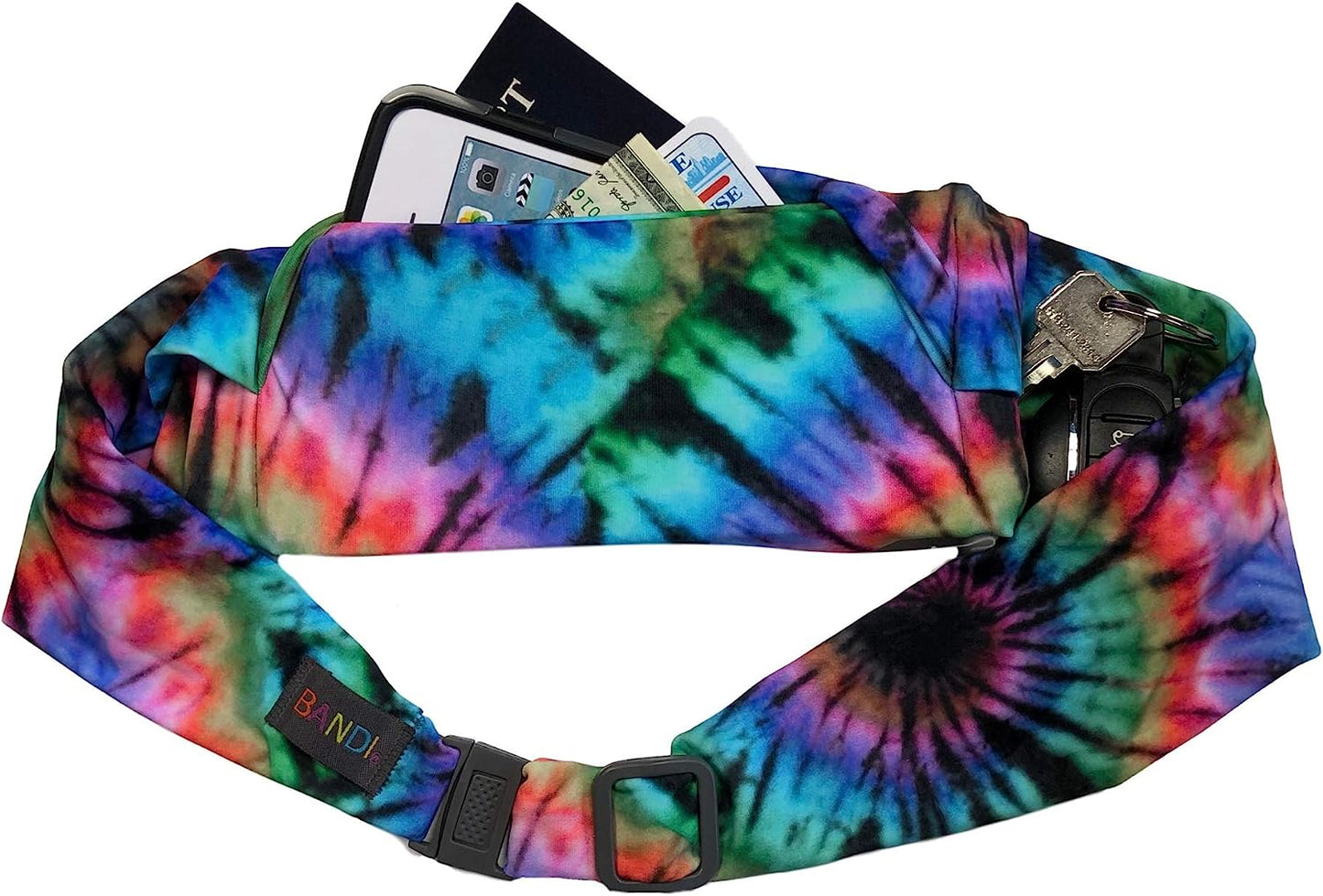 BANDI Large Travel and Running Belt, Securely Carry Keys, Phone, Medicine, Money or Food While You Exercise or Travel within Its Sleek 3 Pocket Design, Size 7.5 Inch by 3.5 Inch Black Solid One Size  BANDI WEAR LLC Feelin’ Groovy  