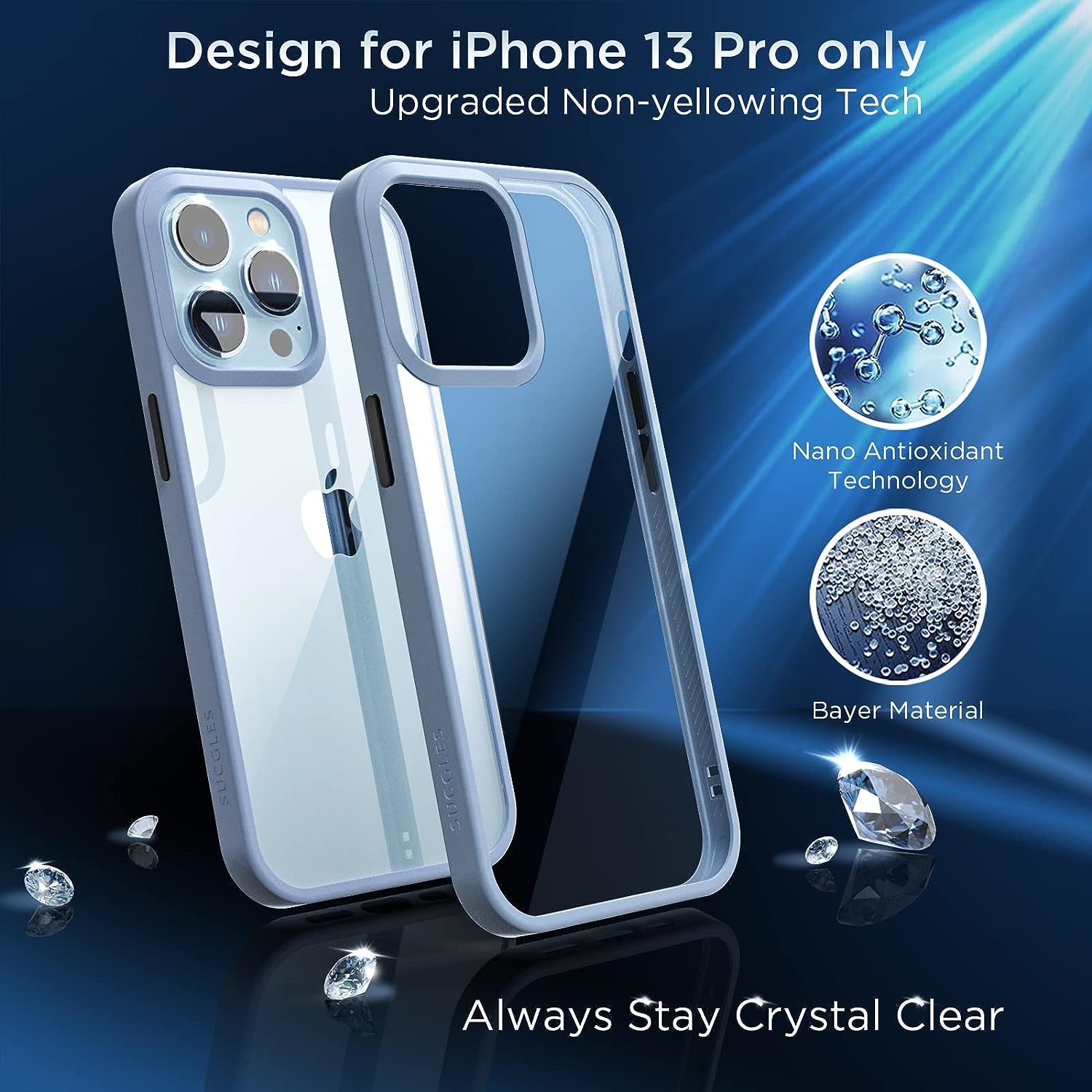 [2023 New] for Iphone 13 Pro Case Clear, [Non-Yellowing] [Military Drop Protection] Shockproof Bumper Slim Fit Phone Case Thin Cover for Apple 13Pro (6.1 In, Clear-Sierra Blue)  Gotrays Gavin LLC   