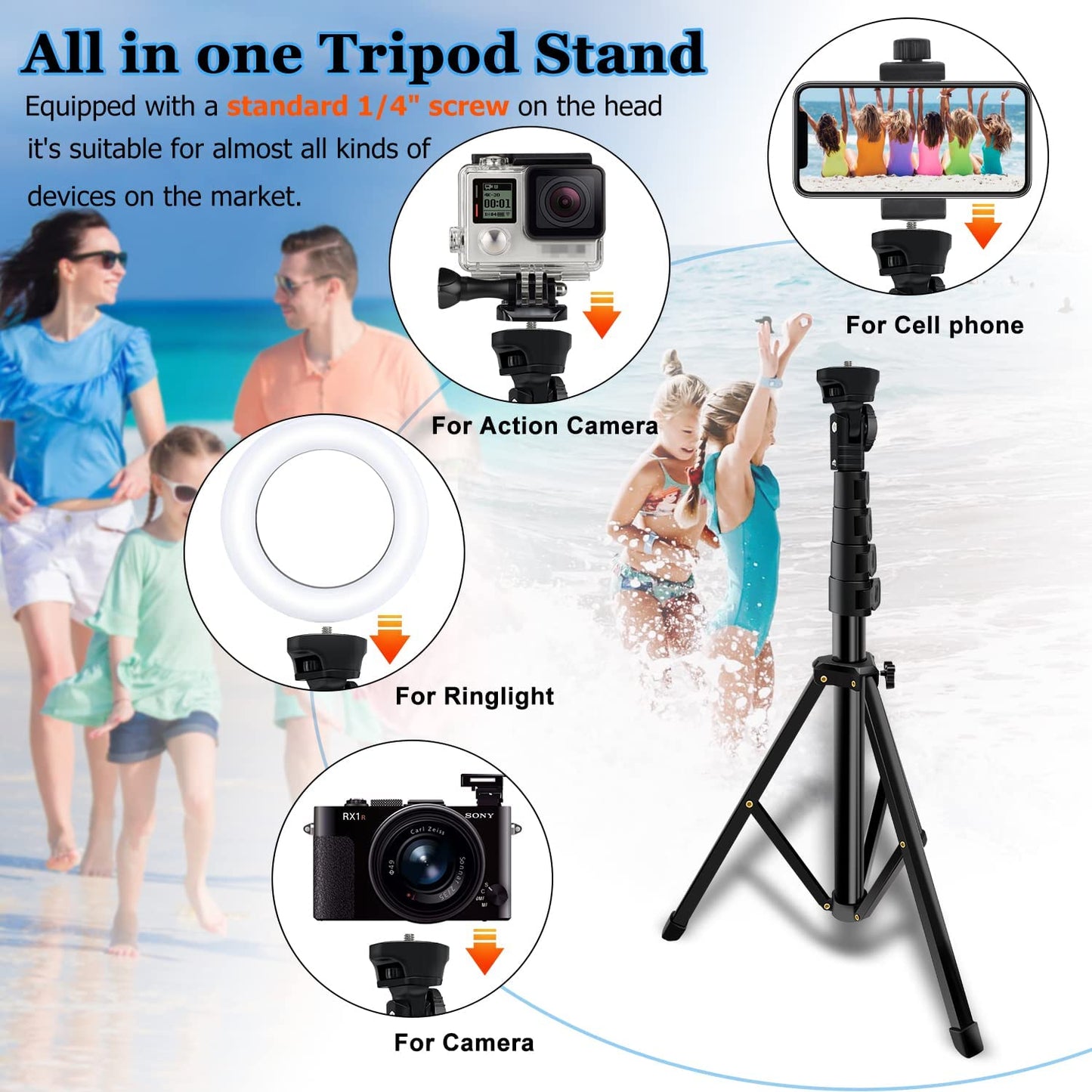 Selfie Stick Tripod, 64 Inch Extendable Tripod Stand Phone Tripod Camera Tripod Wireless Remote Shutter Compatible with Iphone 13 12 11 Pro Xs Max Xr,Android/Cameras  Alptoy   