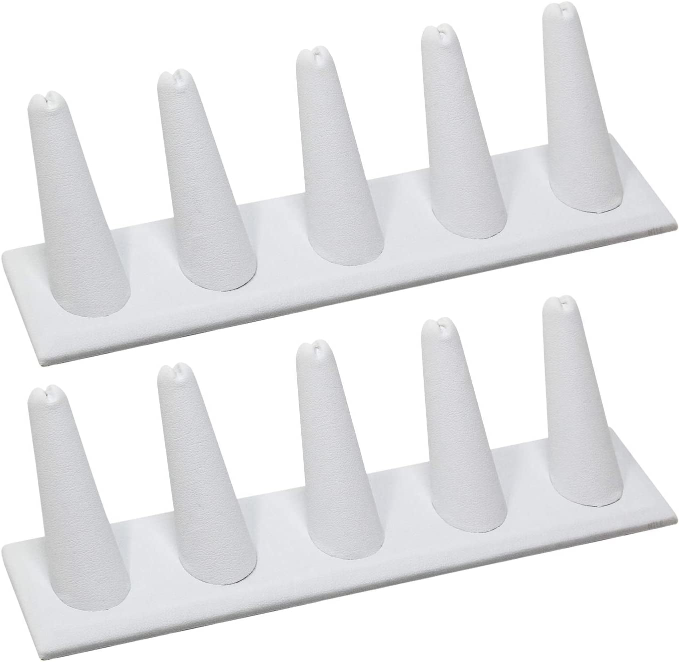 MOOCA 2 Pcs Set Ring Organizer for Showcase Display Drawer 5 Long Ring Storage Holder Jewelry Display Stands Showcase Jewelry Storage Counter, White Leatherette, 8" W X 2 1/8" D X 2 1/2" H  MOOCA   