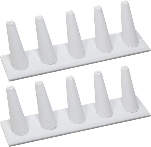 MOOCA 2 Pcs Set Ring Organizer for Showcase Display Drawer 5 Long Ring Storage Holder Jewelry Display Stands Showcase Jewelry Storage Counter, White Leatherette, 8" W X 2 1/8" D X 2 1/2" H  MOOCA   