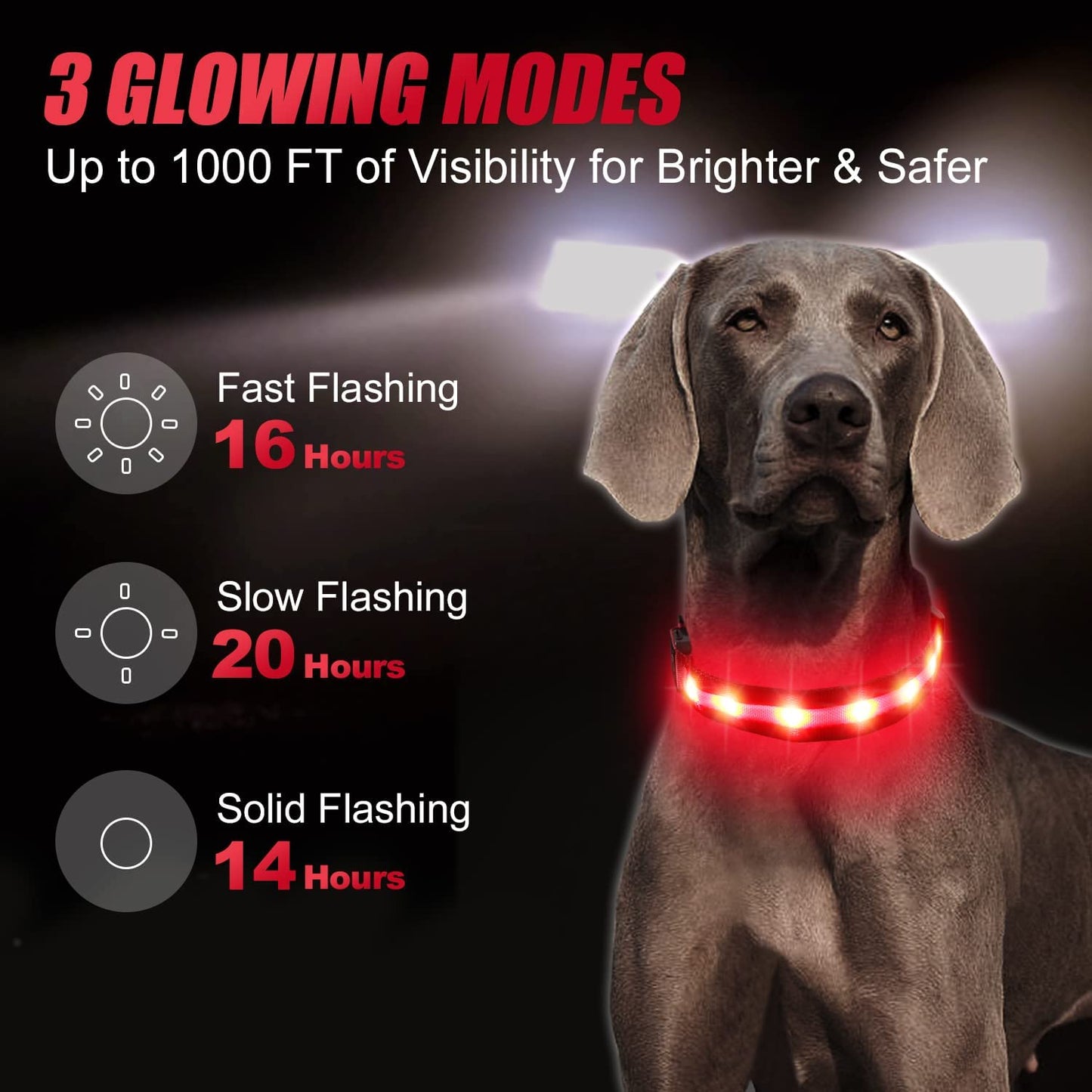 Joytale LED Airtag Dog Collar[100% IPX7 Waterproof], Light up Night Safety Pet Collars for Air Tag, USB C Rechargeable Lighted Glow Nylon Collar with Airtag Holder Case for Large Dogs, Red  Joytale   