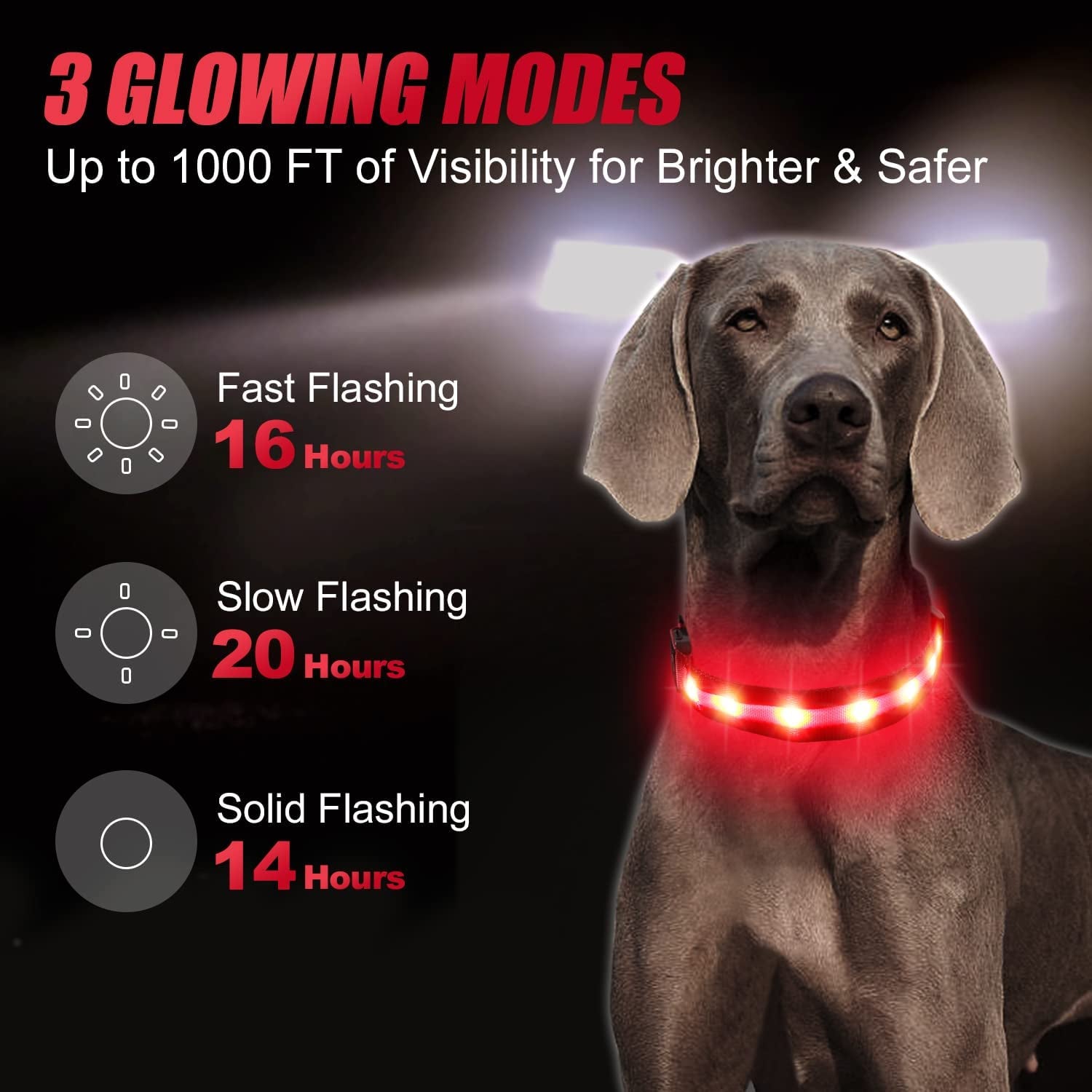 Joytale LED Airtag Dog Collar[100% IPX7 Waterproof], Light up Night Safety Pet Collars for Air Tag, USB C Rechargeable Lighted Glow Nylon Collar with Airtag Holder Case for Large Dogs, Red  Joytale   