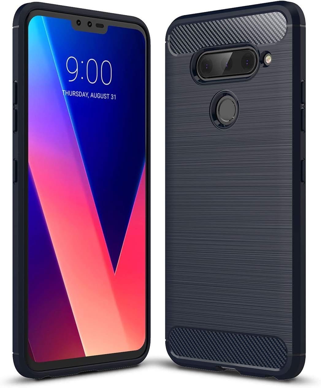 Cruzerlite Carbon Fiber Texture Case Designed for LG V40 Case Anti-Scratch Shock Absorption Compatible with LG V40 Case (Black)  Cruzerlite Blue  