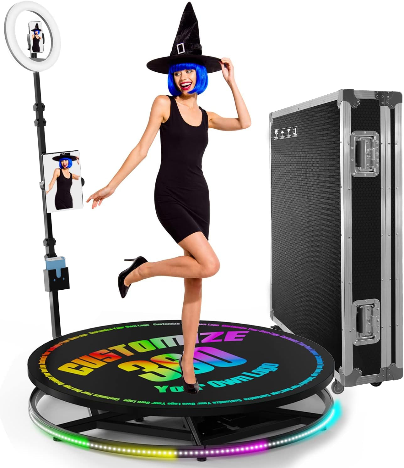 360 Photo Booth Machine with Software for Parties with Ring Light,Logo Customization,Automatic Slow Motion 360 Spin Camera Booth (26.8") for 1-2 People Stand On  mayceyee   