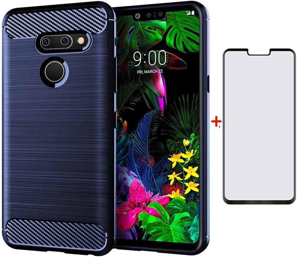 Phone Case for LG G8 Thinq with Tempered Glass Screen Protector Cover and Cell Accessories Slim Thin Soft TPU Silicone Rugged Rubber Protective LGG8 Thin Q G 8 LG8 G8Thinq Lgg8Thinq 8G Cases Men Black  Asuwish Navyblue For Lg G8 Thinq 