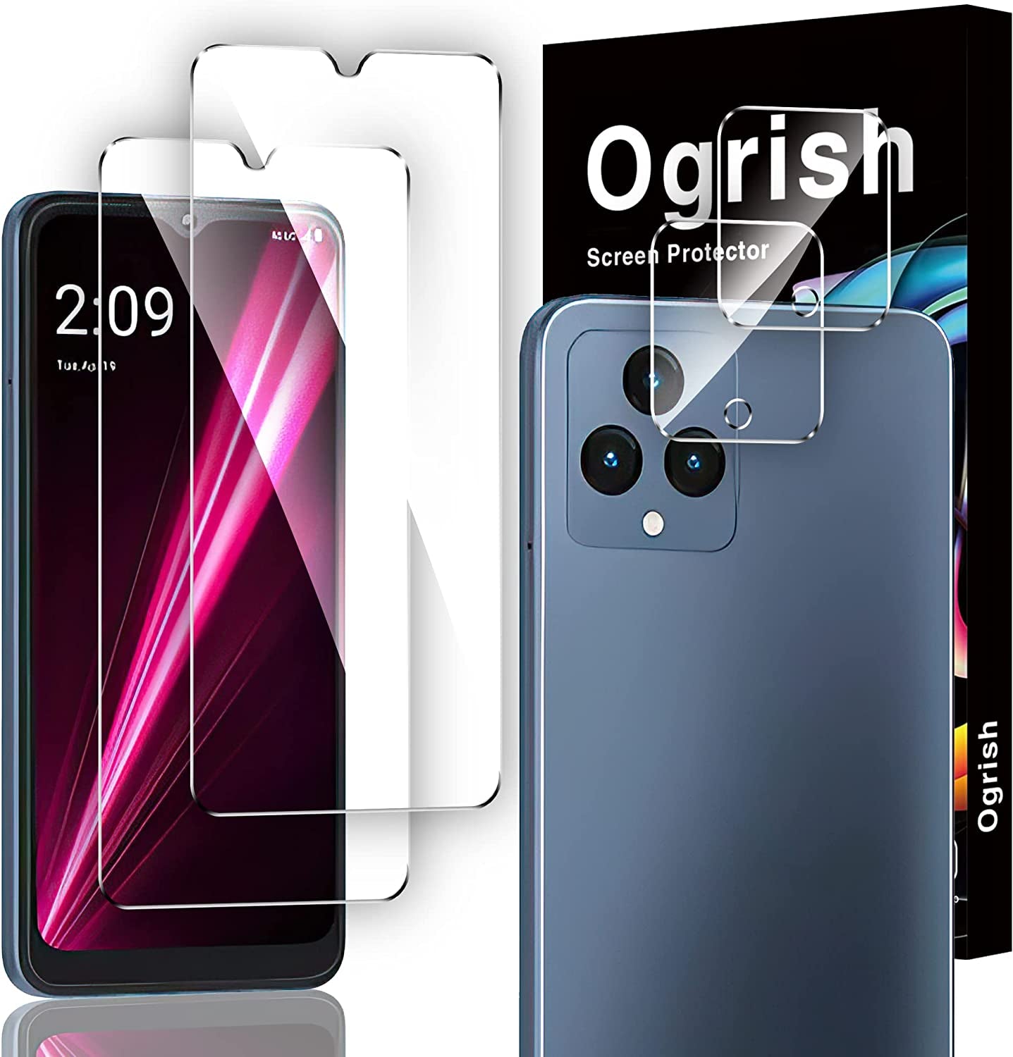 Ogrish [2+2 Pack Screen Protector for T-Mobile Revvl 6 5G and Camera Lens Protector - Tempered Glass,Anti-Fingerprint,Shatter Proof,Hd Clarity  Ogrish   